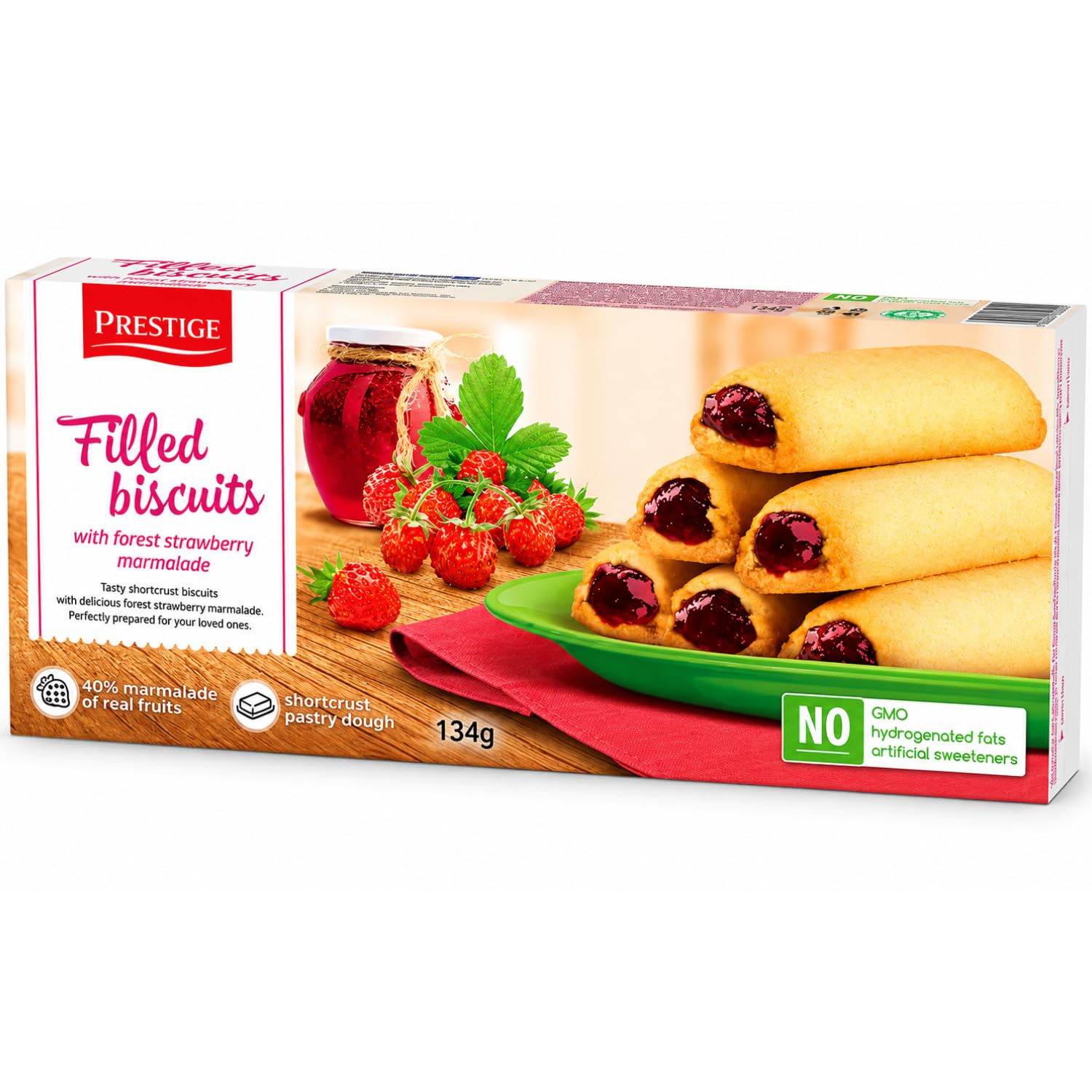 PRESTIGE - Filled Biscuits with Forest Strawberry Marmalade (134g) By COUGAR | Crispy Shortcrust Biscuits with Fruity Strawberry Filling | Sweet Tea Time Snack | Premium Baked Biscuit Treat Pack – (Imported-BULGARIA)-image-47