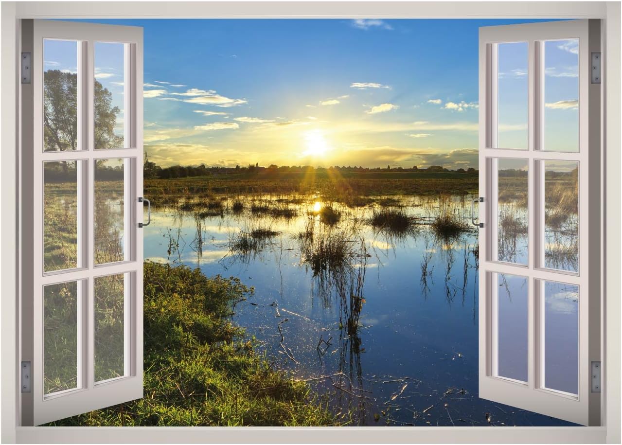 Nature Landscape Window 3D Wall Decal Art Removable Wallpaper Mural Sticker Vinyl Home Decor West Mountain™ W27 (Giant (65''W x 46''))