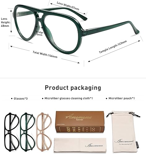 Miniatura 5 de AMOMOMA Paquete de 3 lentes de lectura retro estilo aviador para mujeres y hombres, marco de computadora con luz azul para lector grande clásico de