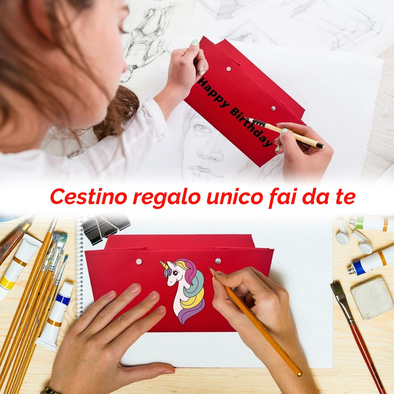 LATERN 6 Pezzi Grandi Cesti Regalo Vuoti, 25CM x 20CM x 11CM Cestini Regali Rossi Cesto di Vino Cestino per L'Organizzazione di Snack Con Maniglie per Matrimonio Compleanno Natale San Valentino Festa