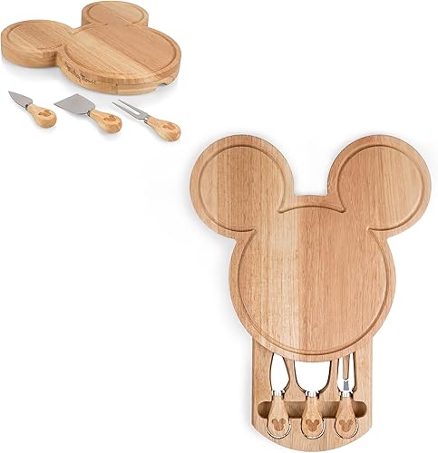 Miniatura 5 de PICNIC TIME Disney Mickey Mouse Head Cheese & Charcuterie Board Set, Parawood Cutting Board with Hidden Drawer & 3 Cheese Knives, Fun Disney Gift,