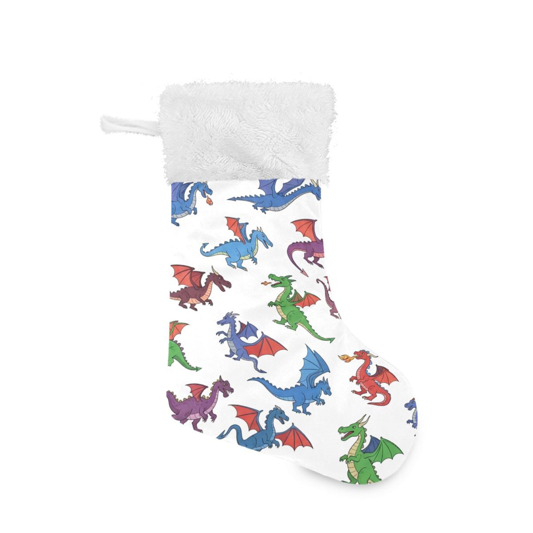 Fuauuyl Dragons Christmas Stocking 18 In Xmas Hanging Stocking with Plush Cuff for Family Holiday Party Fireplace Decorations, 1 Pack