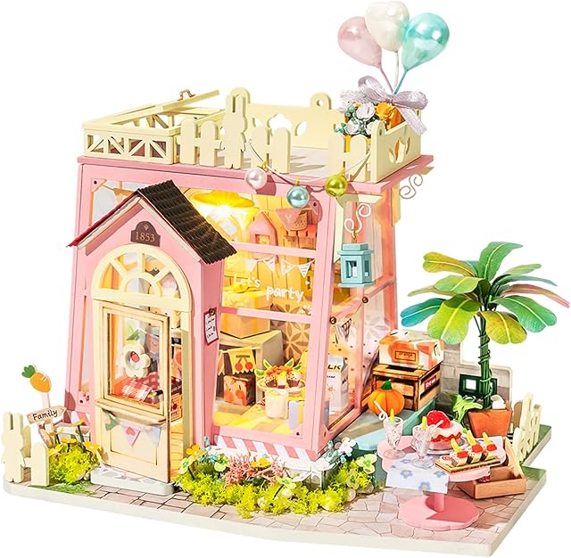 Rolife Miniature Dollhouse Miniature DIY 3D Wooden House Kit Craft Kits For Adults Birthday for Adults and Kids (Holiday Party Time)