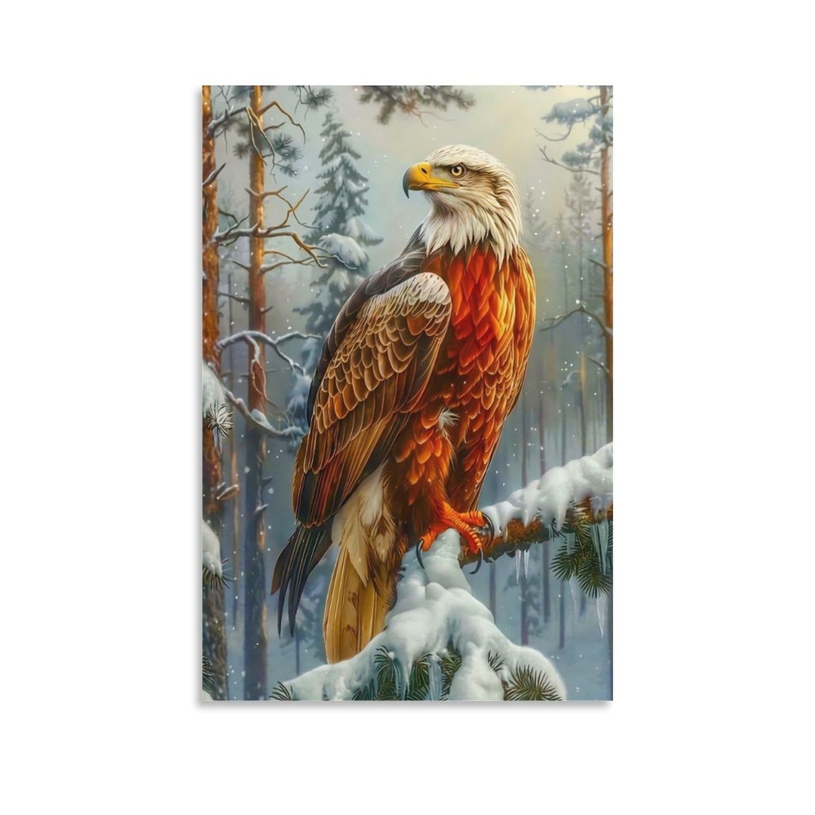 DHBANEIOK Eagle in Snowy Forest Poster Artwork Canvas Prints Picture Modern Canvas Wall Art Picture Wall Hanging for Dining Room Kitchen Home Office Decor 20x30inch(50x75cm)