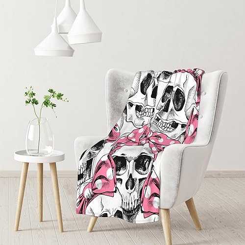 Manta con diadema de calavera rosa para sofá cama, manta decorativa estética para viajes, camping, manta cómoda, manta de tamaño matrimonial, 30 x