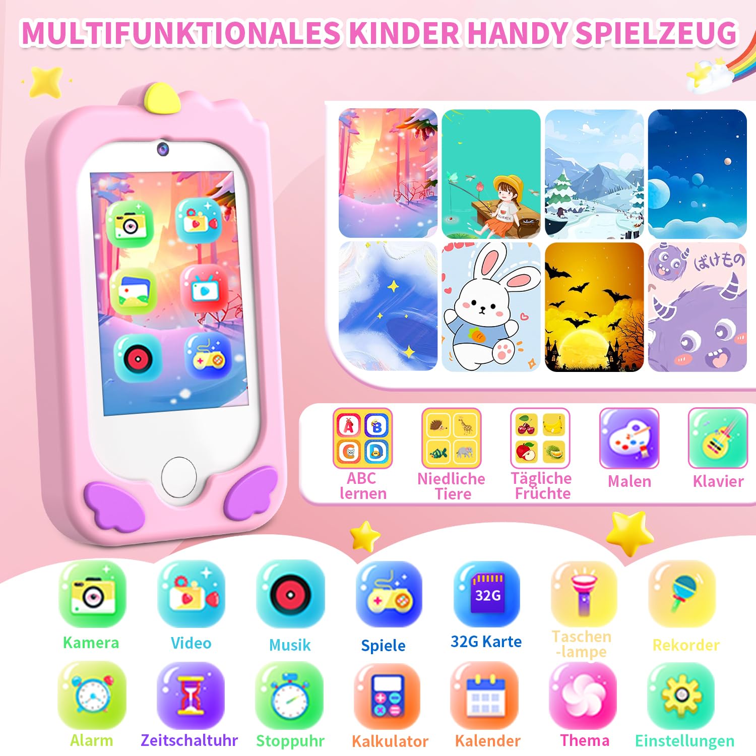 CHAKEYAKE Kinderkamera,Kinder Handy Smartphone Lernspielzeug,Kinder Kamera mit Dual Kamera 2.8" Touchscreen & MP3 Player&32GB Karte, Jungen Mädchen 3 4 5 6 7 8 9 10 Jahre Geburtstags Geschenke