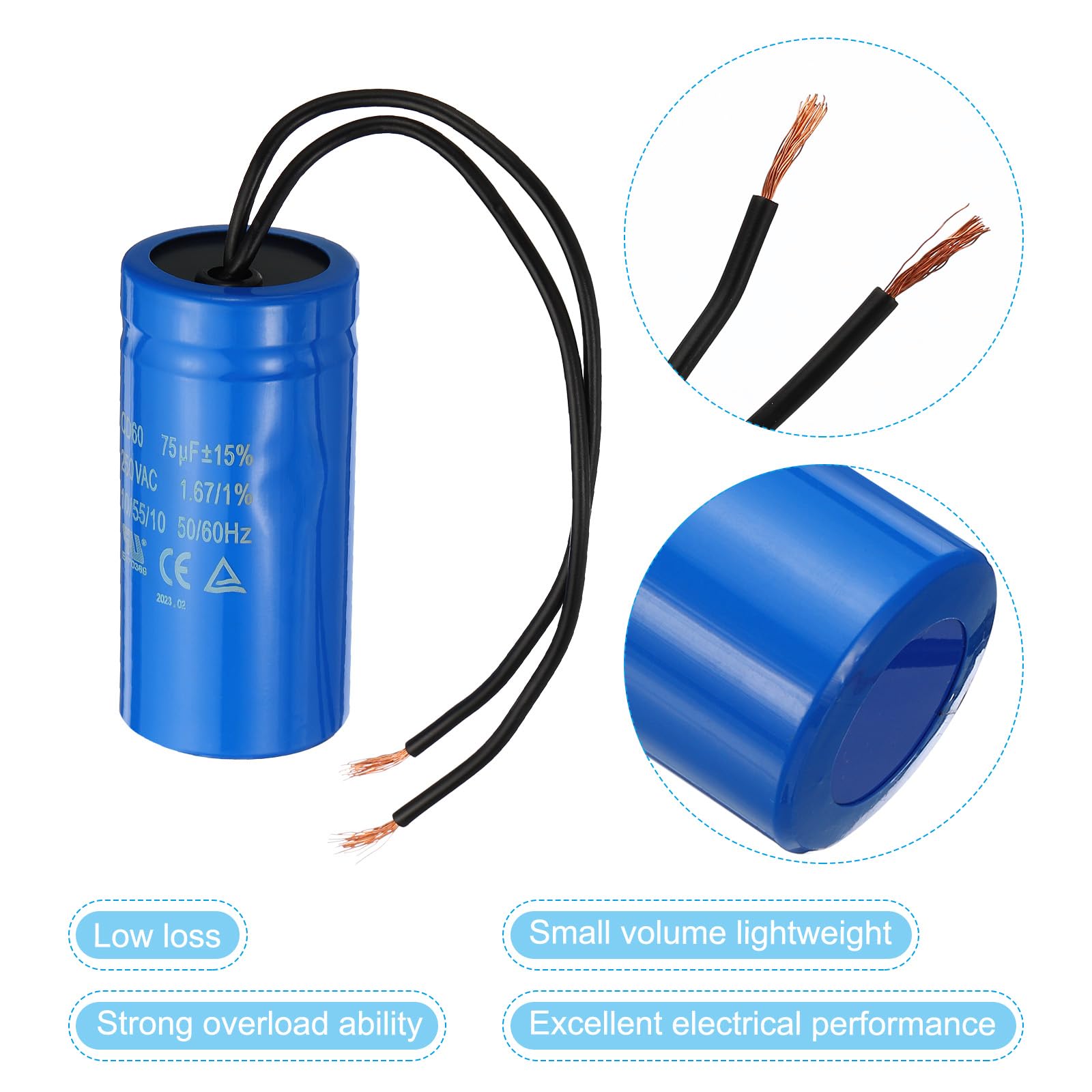 Amazon.co.jp: PATIKIL CD60実行コンデンサ 75uF 250VAC 2