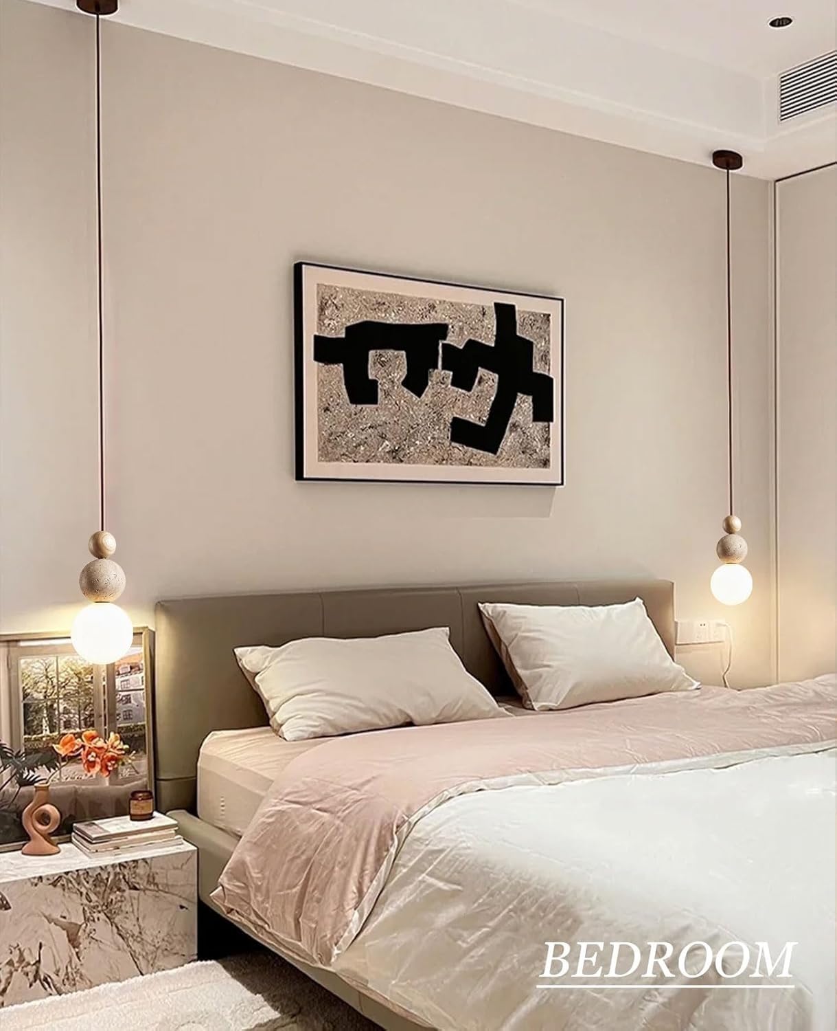 Wabi-Sabi-Pendelleuchte,Hängelampe Aus Gelbem Travertin Mit Lampenschirm Aus Naturstein,Hängeleuchte Im Nordischen Holzstil Für Schlafzimmer-Nachttischlampe Esstisch Kücheninsel Flur(T/12*27CM)