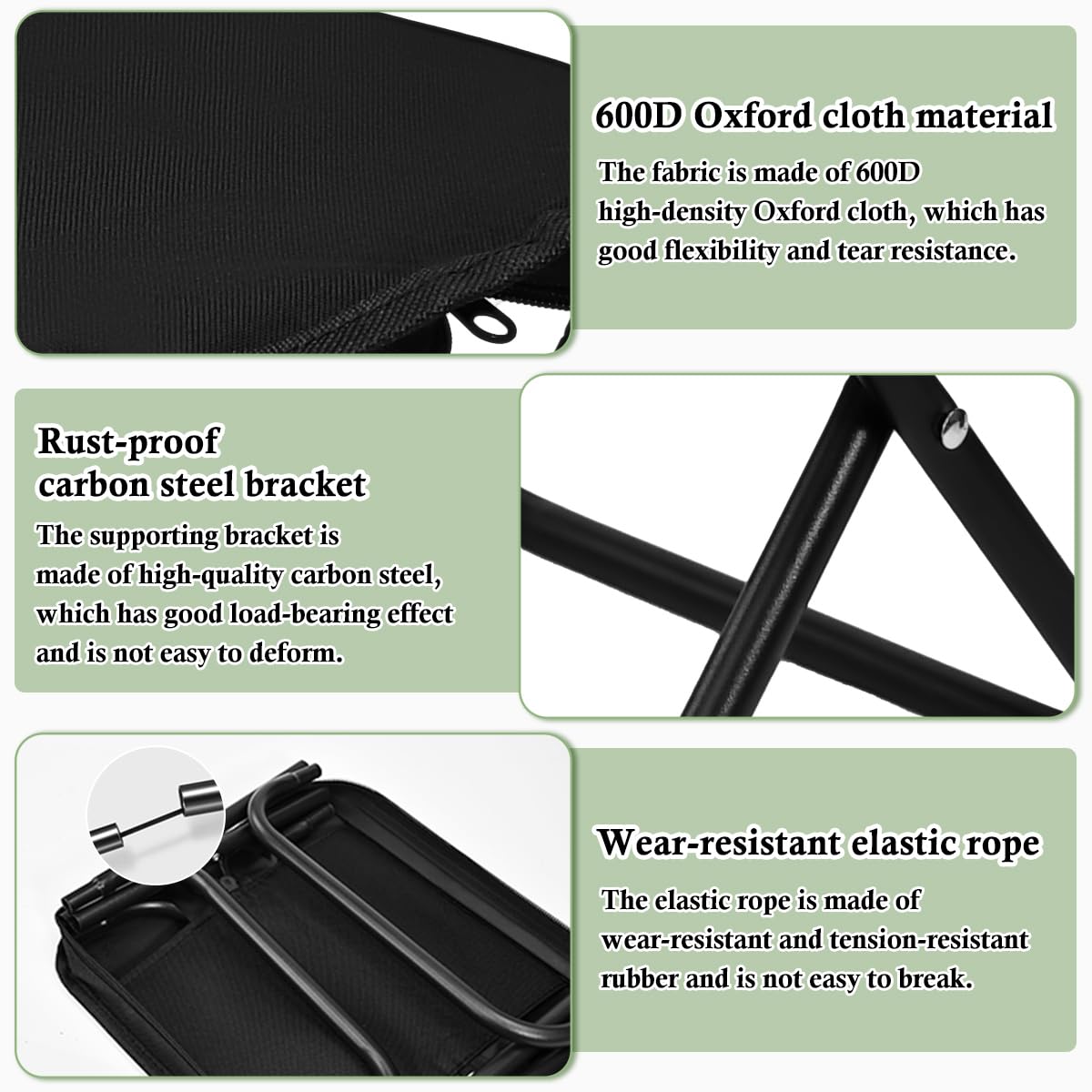 Tabouret Pliant Portable FuxFuis - 500g Ultra Léger - Tissu Oxford Noir - Pour Camping, Randonnée, Pêche, Plage - 13