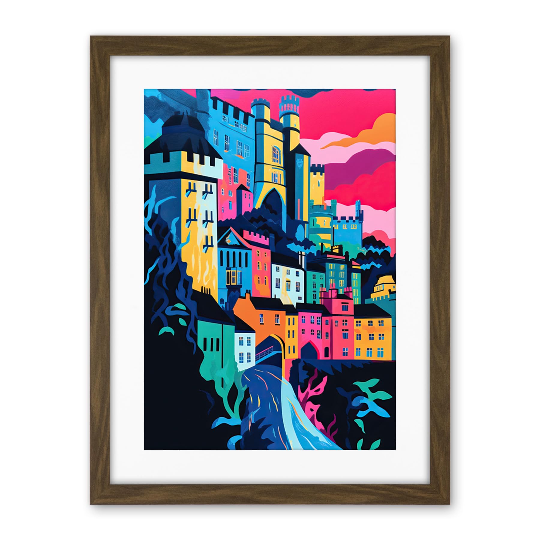 Artery8 Nottingham City Vibrant Abstract Pop Art Cityscape Artwork Framed Wall Art Print 18X24 Inch