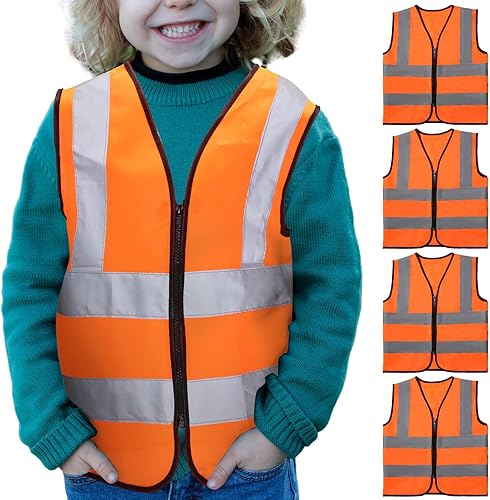 Unittype Chaleco de seguridad para niños, chaleco reflectante de tráfico para correr, jardín de infantes, preescolar, 4 piezas