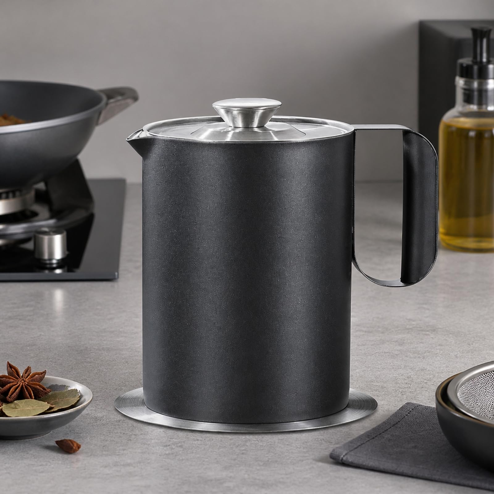 Ronyme Envase Grasa Ergonómico Olla Filtrante Aceite Acero Inoxidable para Frituras, 2000ML
