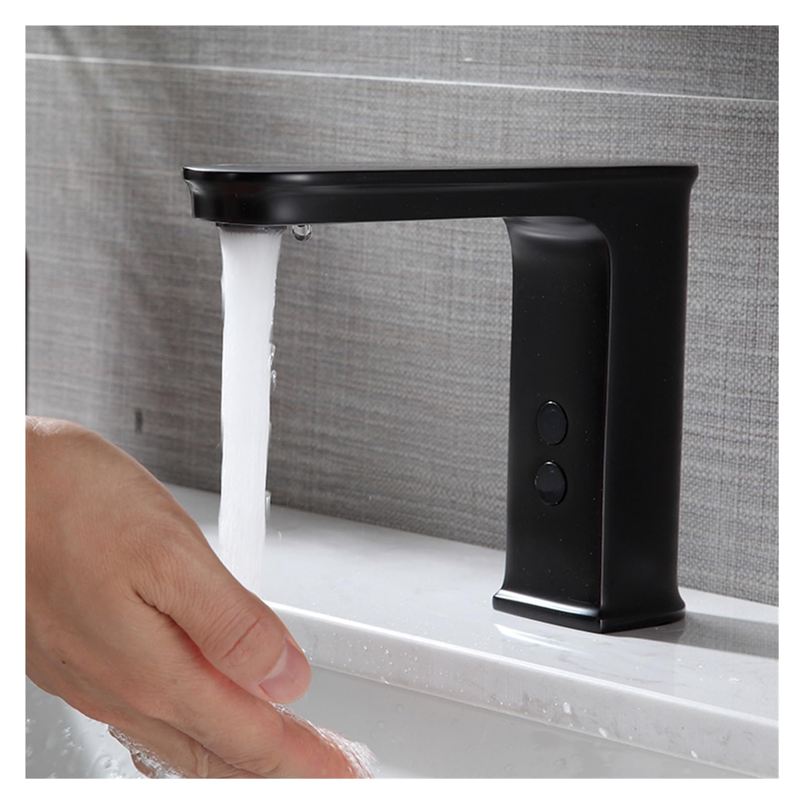 Robinet de lavabo automatique intelligent noir nègre robinets corps mélangeur en laiton complet eau froide et chaude AC 220 tension et alimentation par batterie cc