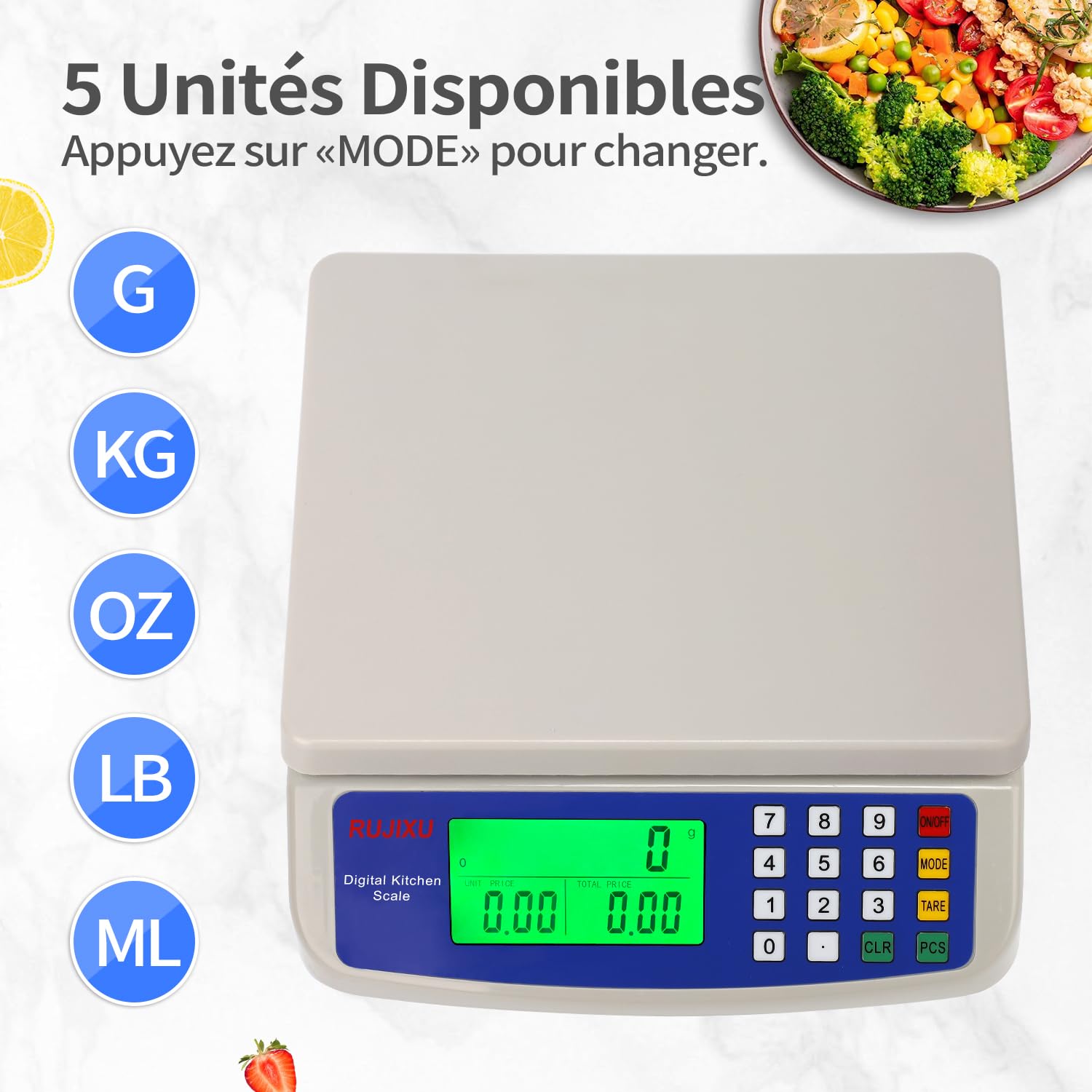 Balance de cuisine électronique 30 kg Balance alimentaire numérique avec écran LCD inclus adaptateur secteur 6 V (Size : 30kg/1g)