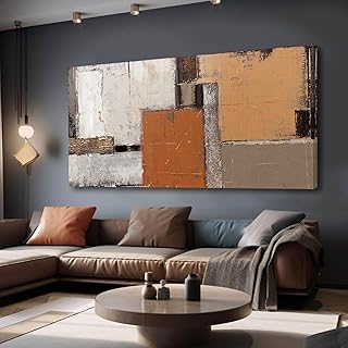 Orange Abstract Canvas Photo Prints Living Room White Artwork Brown Bloc...