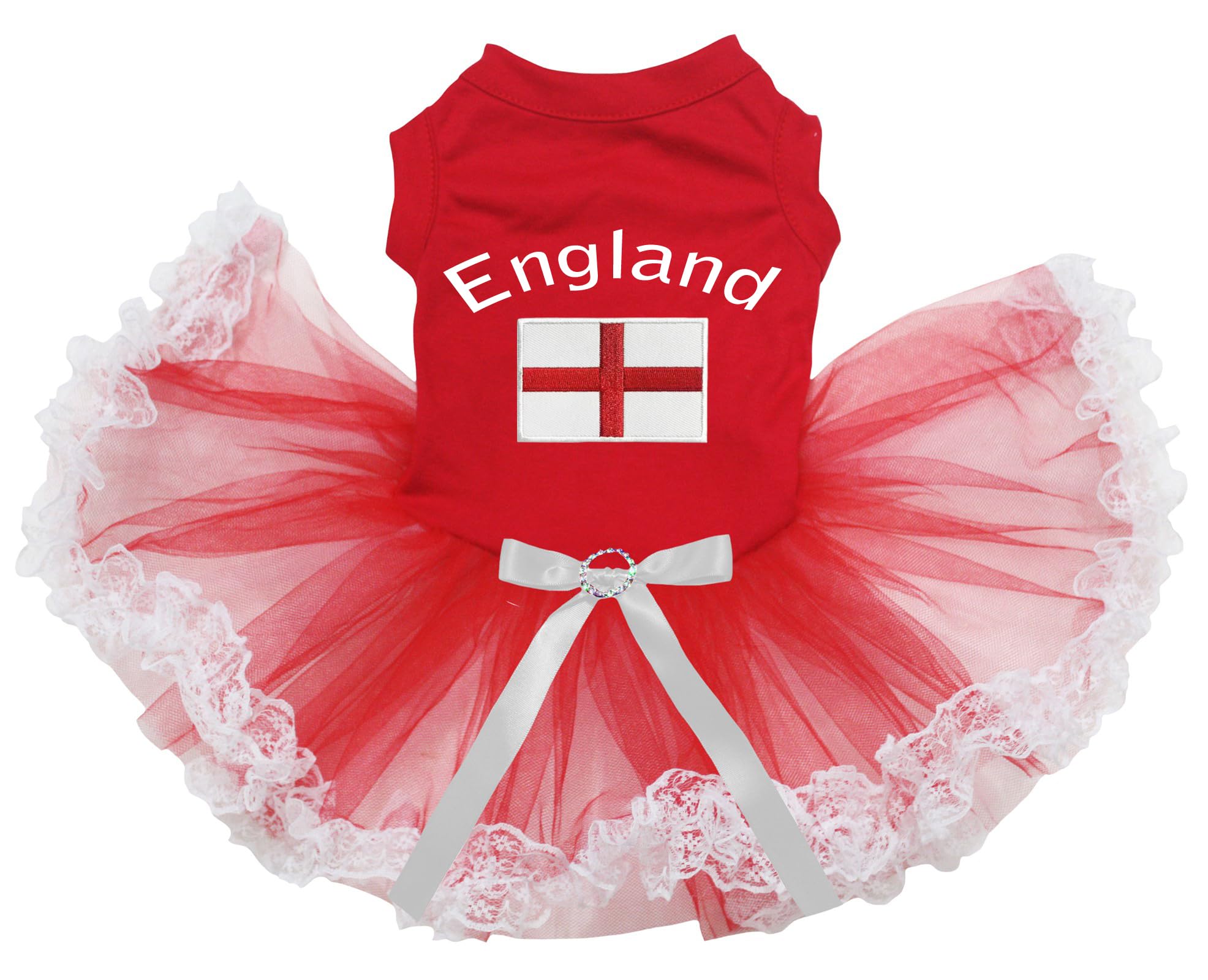 Robe pour chien XXL rouge avec dentelle blanche motif Angleterre