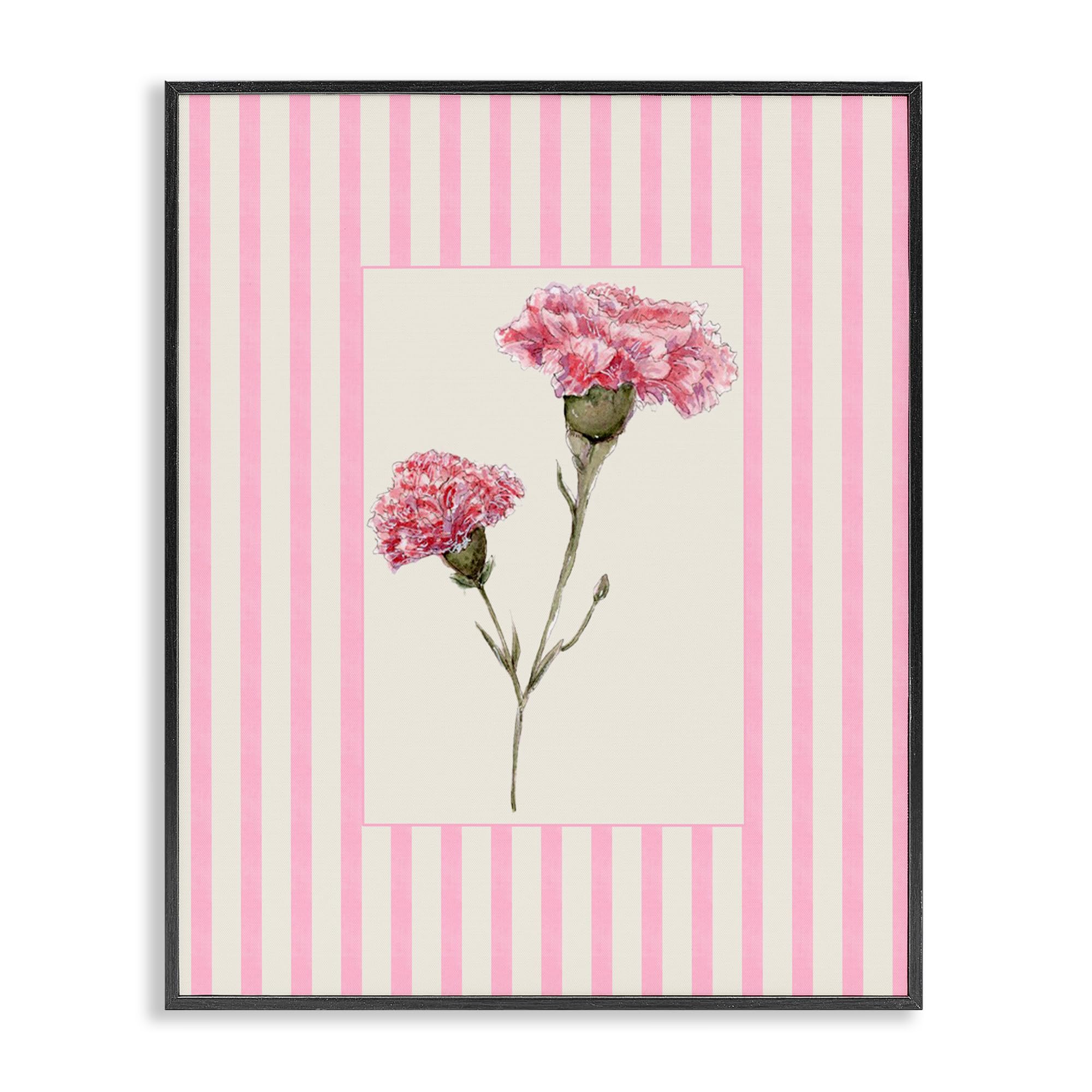 Stupell Industries Midnight Black (Textured) 'Pink Stripe Carnation'| Framed Giclee Art