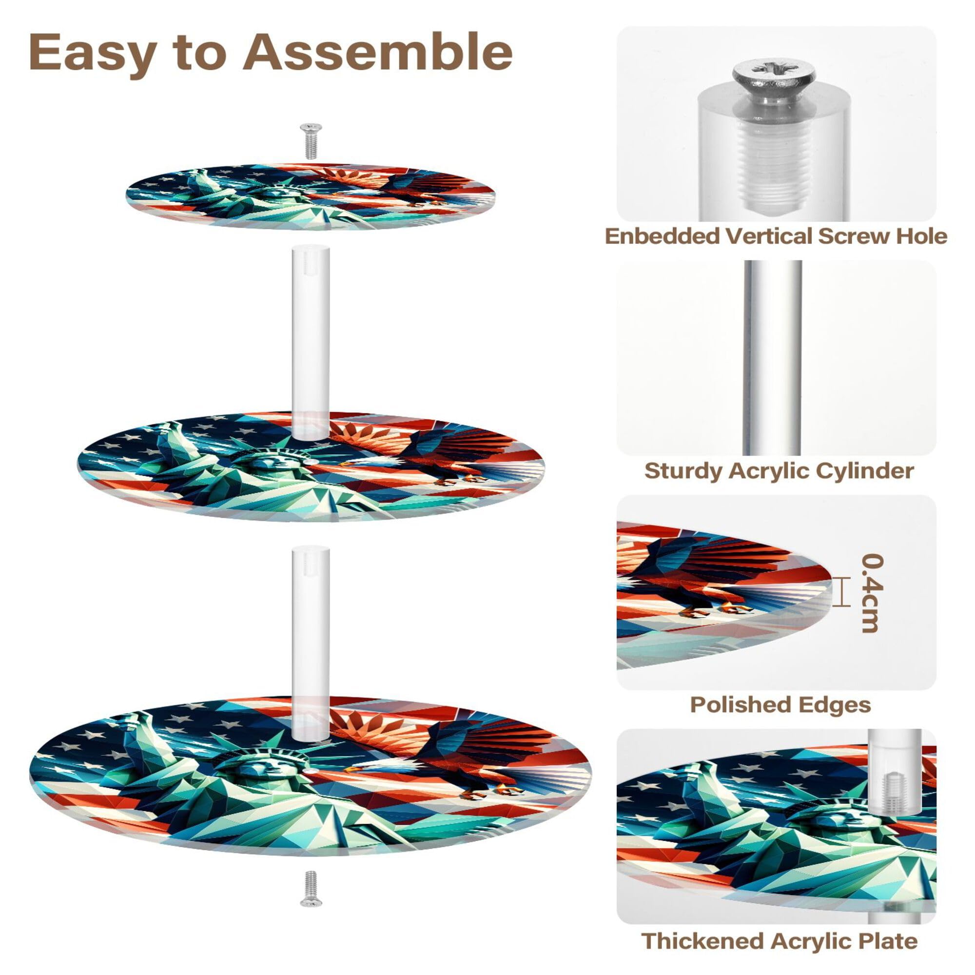 PYBUG Independence Day 3 Tier Acrylic Cupcake Stands Tower,Dessert Table Display Set for Tea Party,Wedding,Birthday, Baby Shower