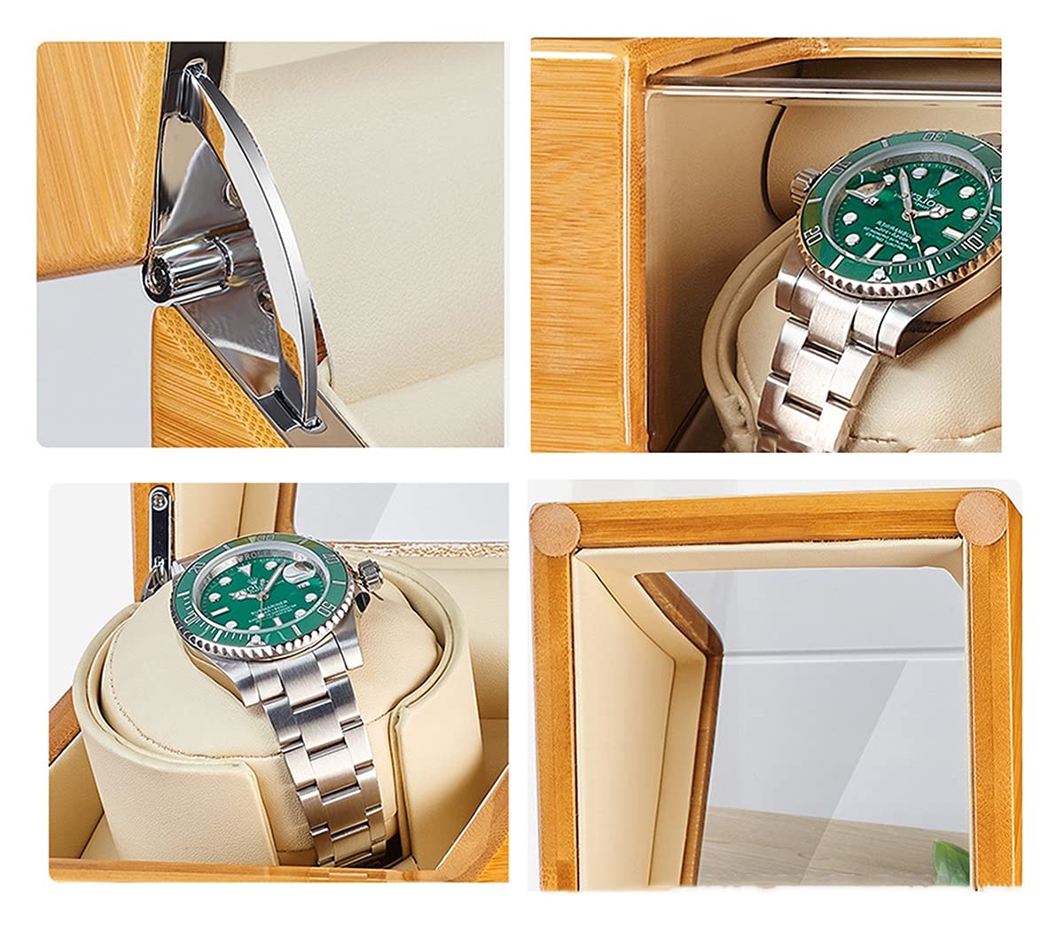 LXMQEF Holz-Uhrenbeweger für 1/2/3 Automatikuhren mit leisem japanischen Mabuchi-Motor, Flexible Uhrenkissen, Uhren-Display-Box, passend für Damen- und Herrenuhren