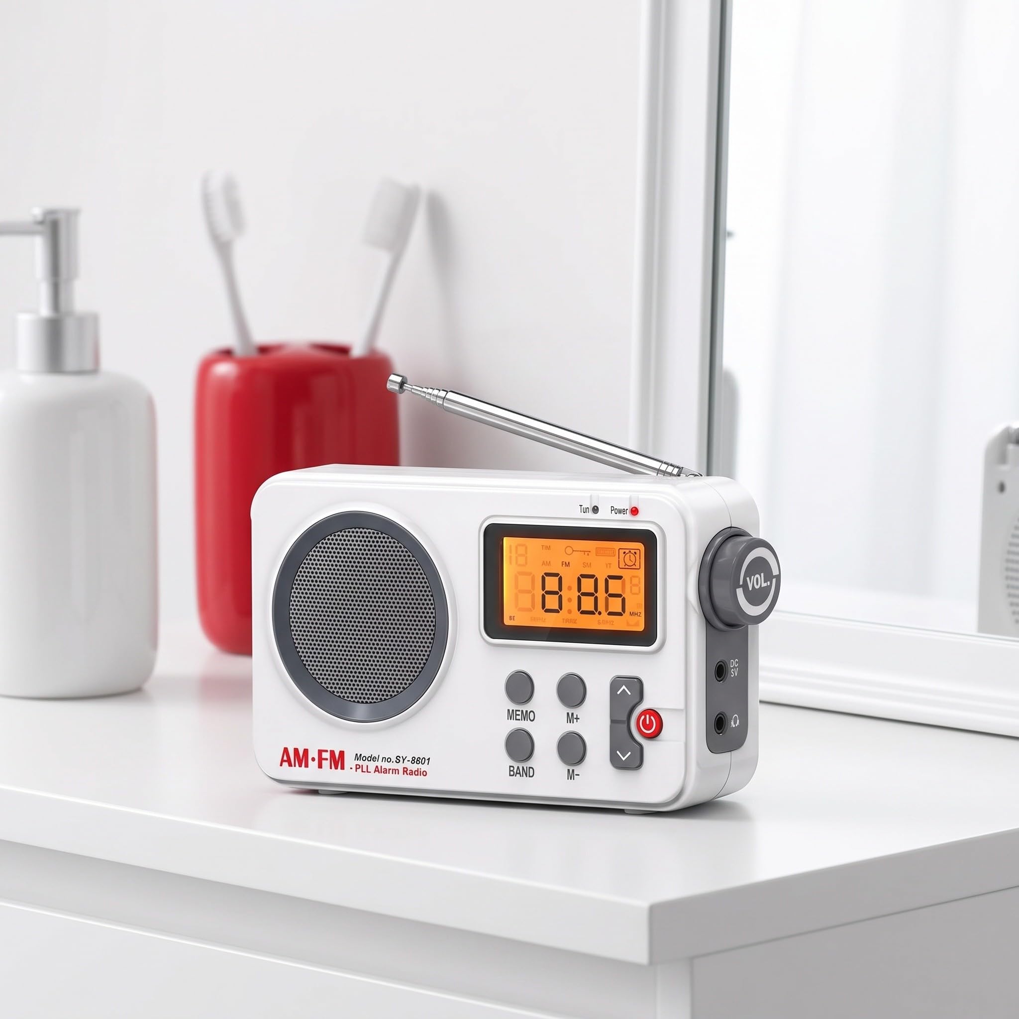 OUNONA Radio portátil Impermeable Am FM para Ducha con Pantalla LCD, Altavoz Resistente al Agua para Baño y SPA, Reproductor de Música para Piscina y Hogar, sin Pilas Incluidas