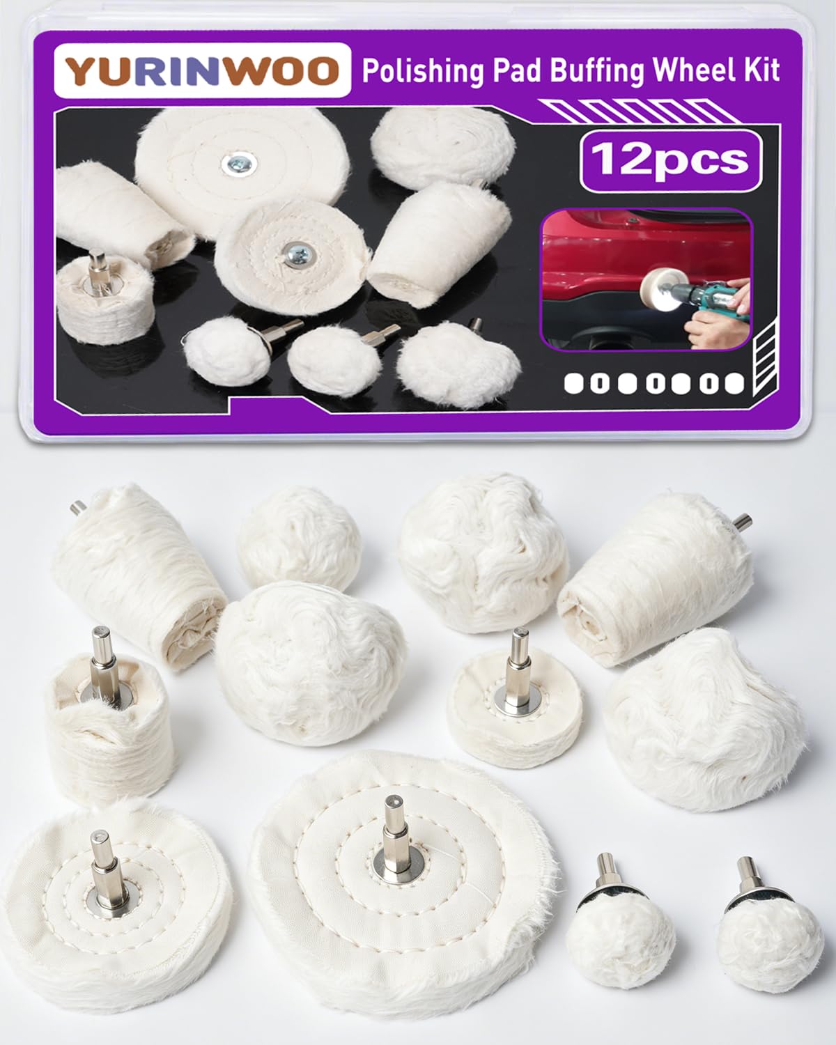 12 PCS White Buffing Wheel Kit, Cone Column Mushroom for Metal Steel Chrome