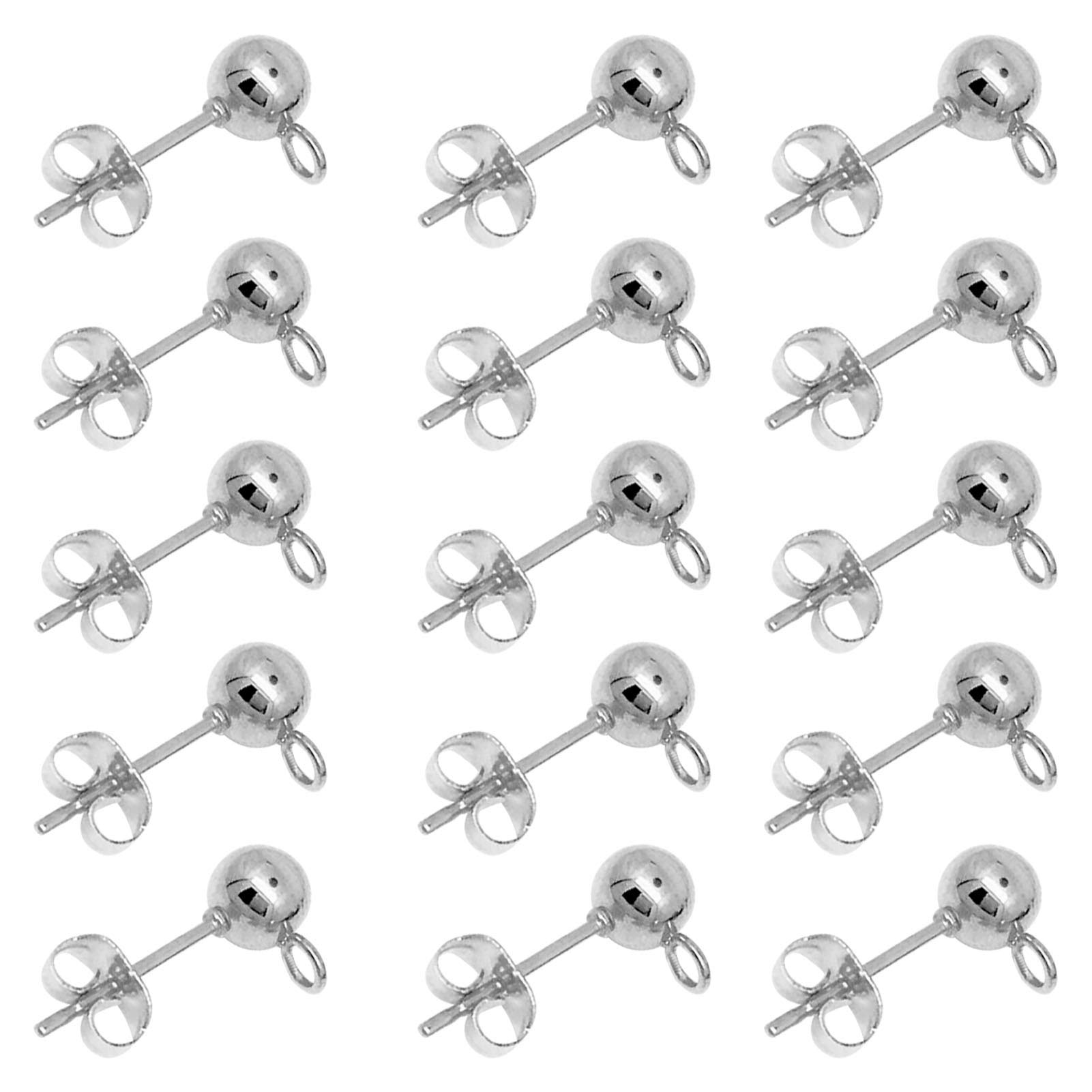 100pcs Ball Earring Studs and Backs, White K Stud with Loop Hypoallergenic Post Earring for Jewelry Making