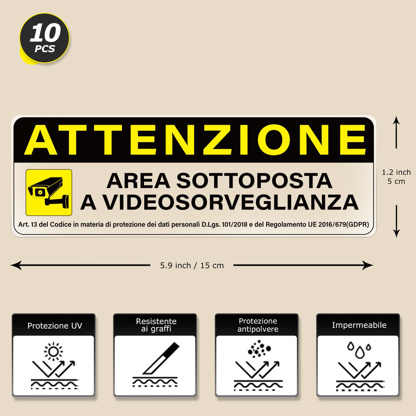 2 Pezzi Cartello per Videosorveglianza in Alluminio