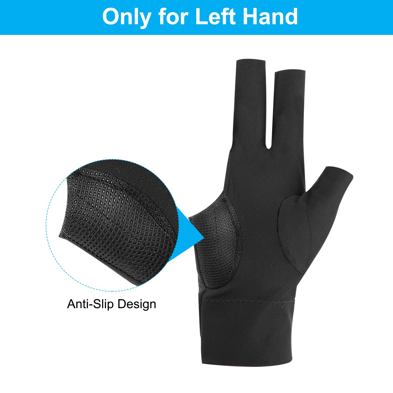 PATIKIL 10pcs 3 Finger Pool Glove Right Hand Billiard Gloves Pool Cue Accessories Black - Image 3