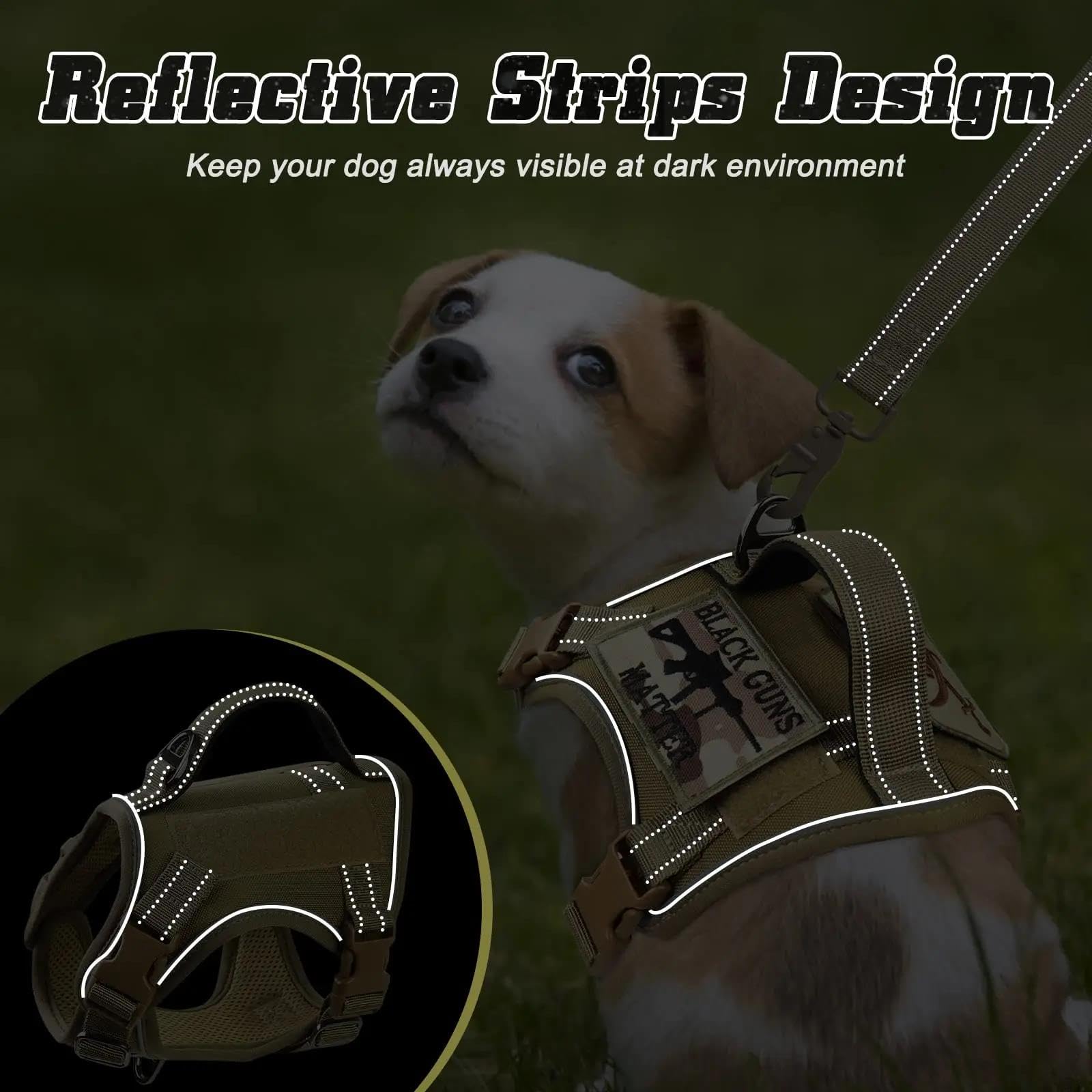 Piccola Imbracatura Tattica Militare in Nylon per Cani, per Campeggio, addestramento e Caccia, Cintura Riflettente, Maniglia Verticale