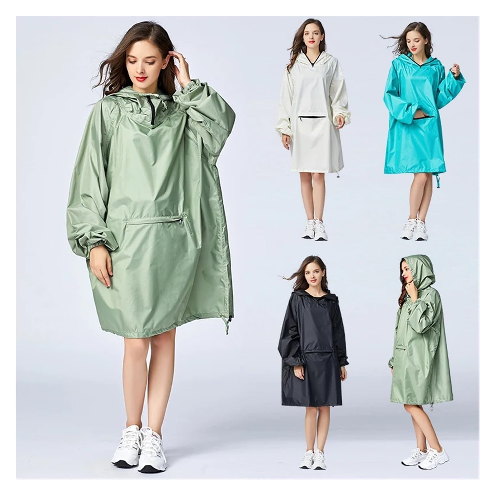 Mantellina Pioggia Adulto Poncho impermeabile elegante da donna con cappuccio e maniche