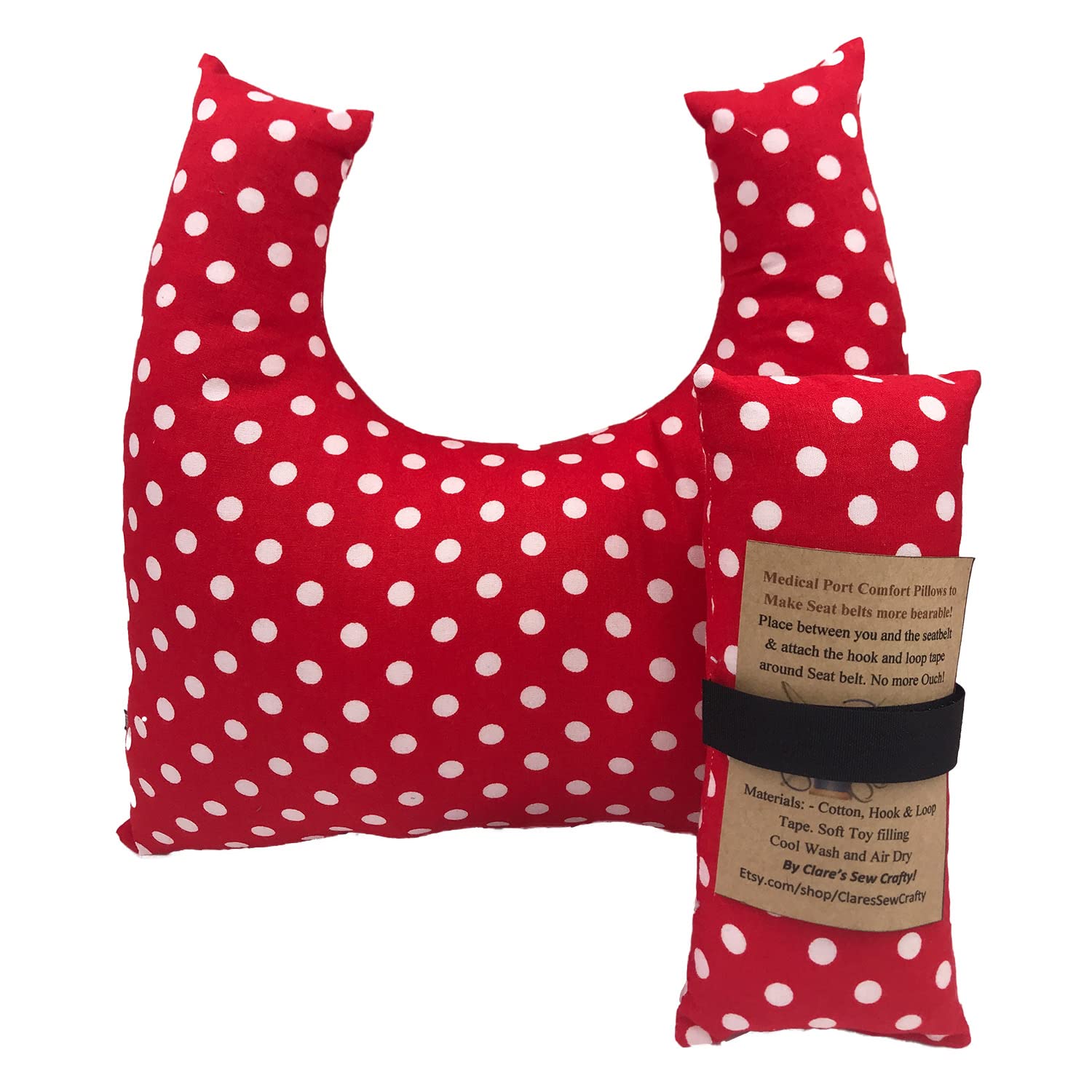 VARIOUS Patterns 10"x9" Underarm Single Mastectomy Lumpectomy Augmentation Gift Set +6" Seatbelt Pad, Breast Cushion Pillow SLNB Top Surgery (RED POLKA DOT 7mm) โ image 1