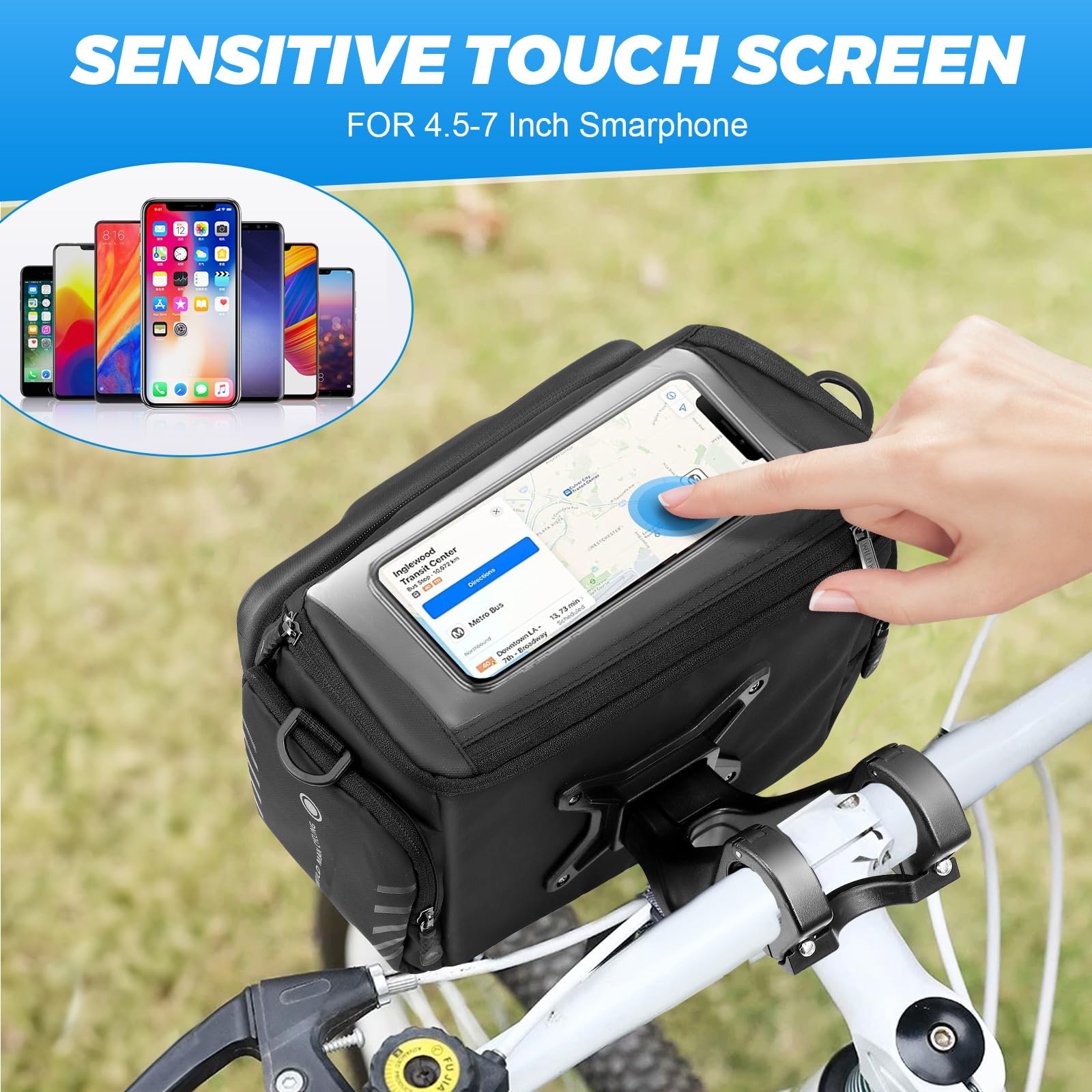 Borsa da manubrio con adattatore per bici elettrica e bicicletta