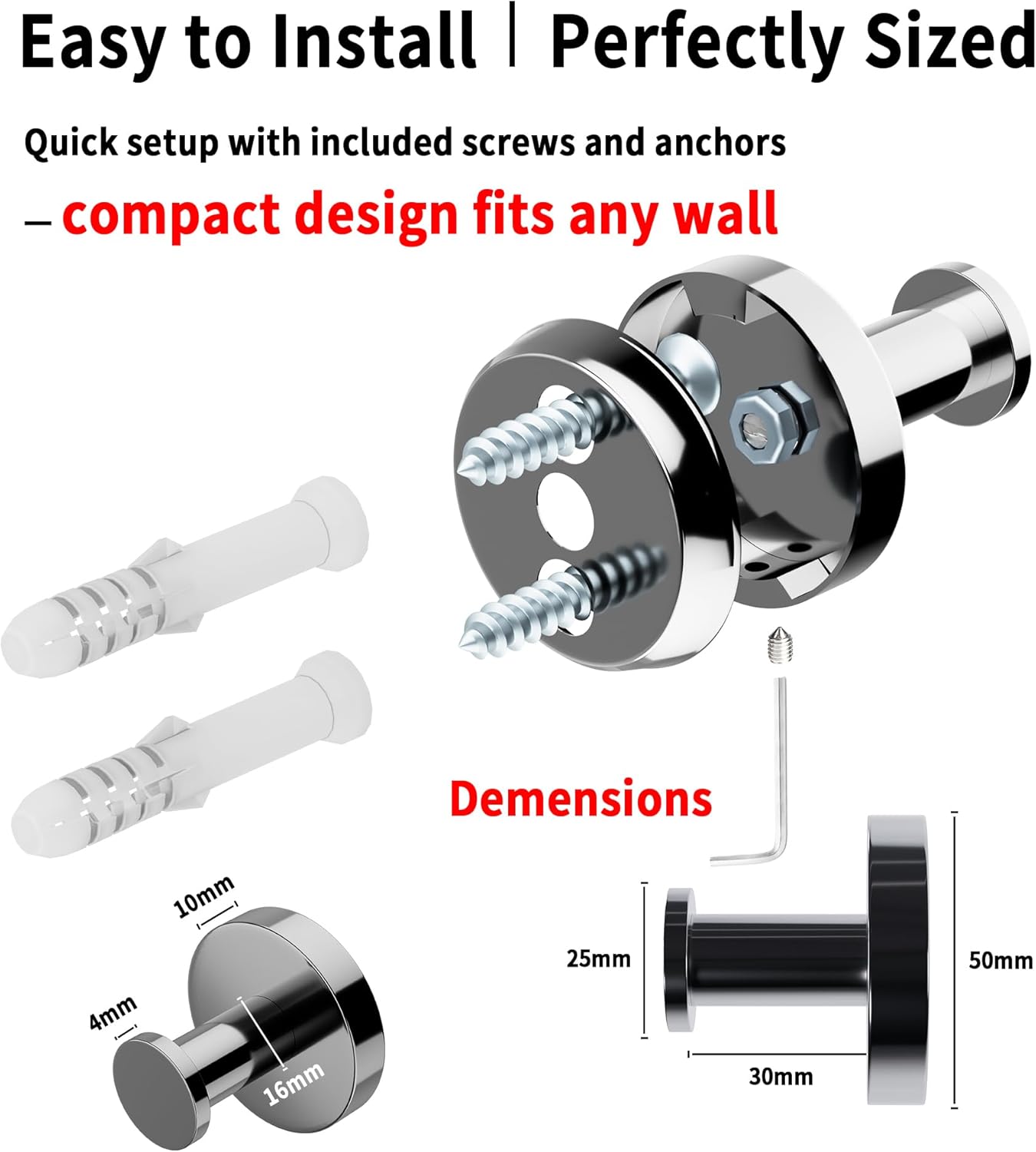 Towel Hooks for Bathrooms, 2 Packs Wall Mount Towel Holder, Stainless Steel Heavy Duty Wall Hooks, Rustproof Door Hook for Kitchen, Bedroom, Hotel, Pool, Towels, Coats, Clothes (Drilling)