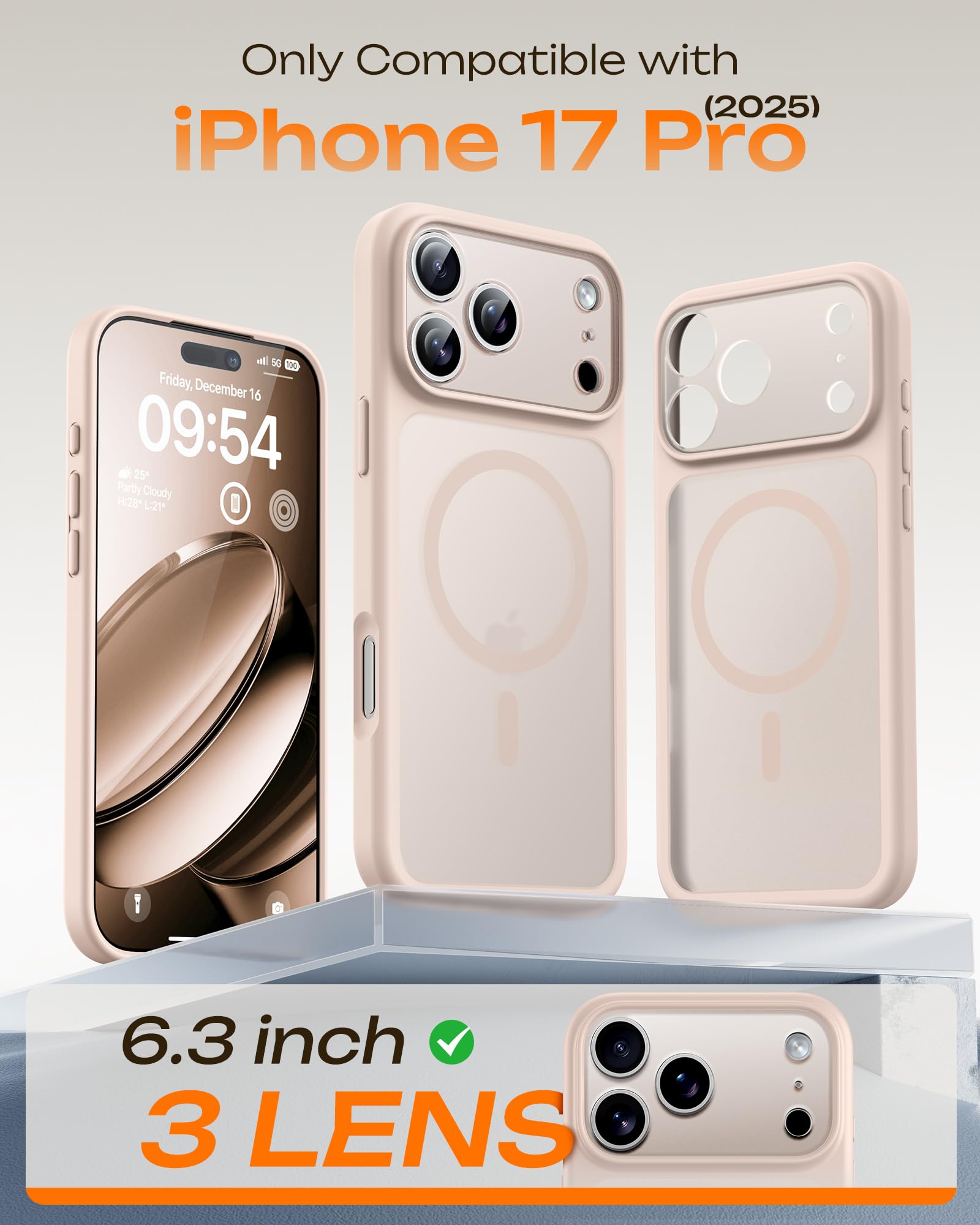 TOCOL Cover Magnetica per iPhone 17 Pro 6,3 Pollic, Compatibile con MagSafe, Anello Magnetico Incorporato, Protezione Fotocamera Integrata, Custodia Antiurto Traslucida Opaca, Titanio Sabbia