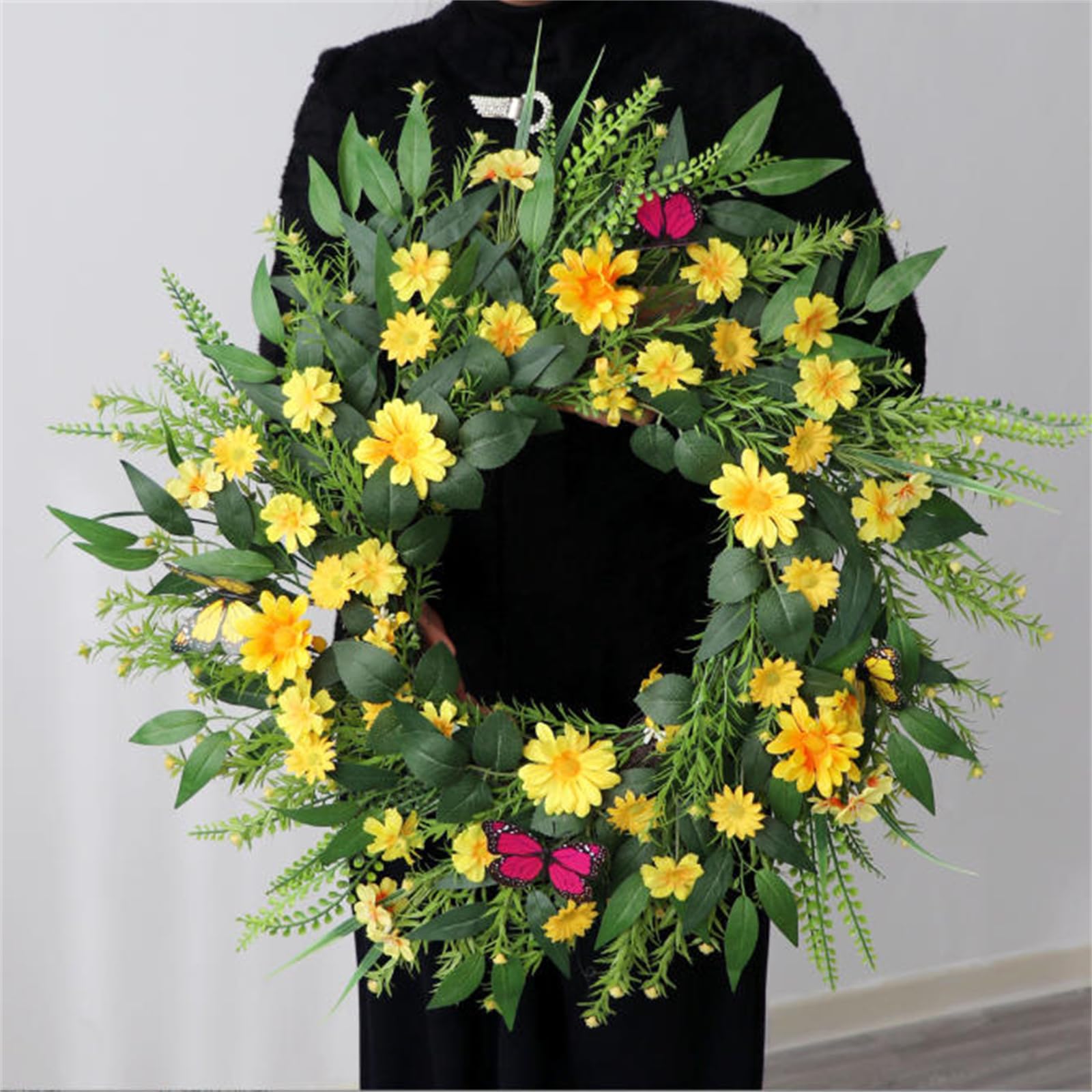 Türkränze, 60 cm Künstliche Sonnenblume TüRkranz, Frühlings und Sommerkranz, Kranz Deko, Türkranz Ganzjährig für Hochzeit Garten Türdekoration