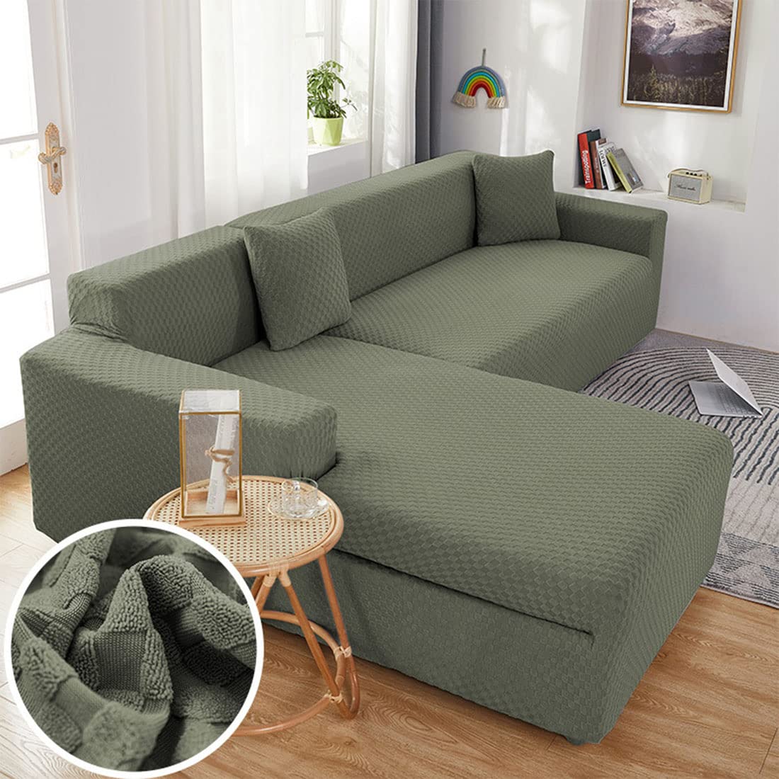 Housse de canapé sectionnel jacquard avec base élastique anti-glisse