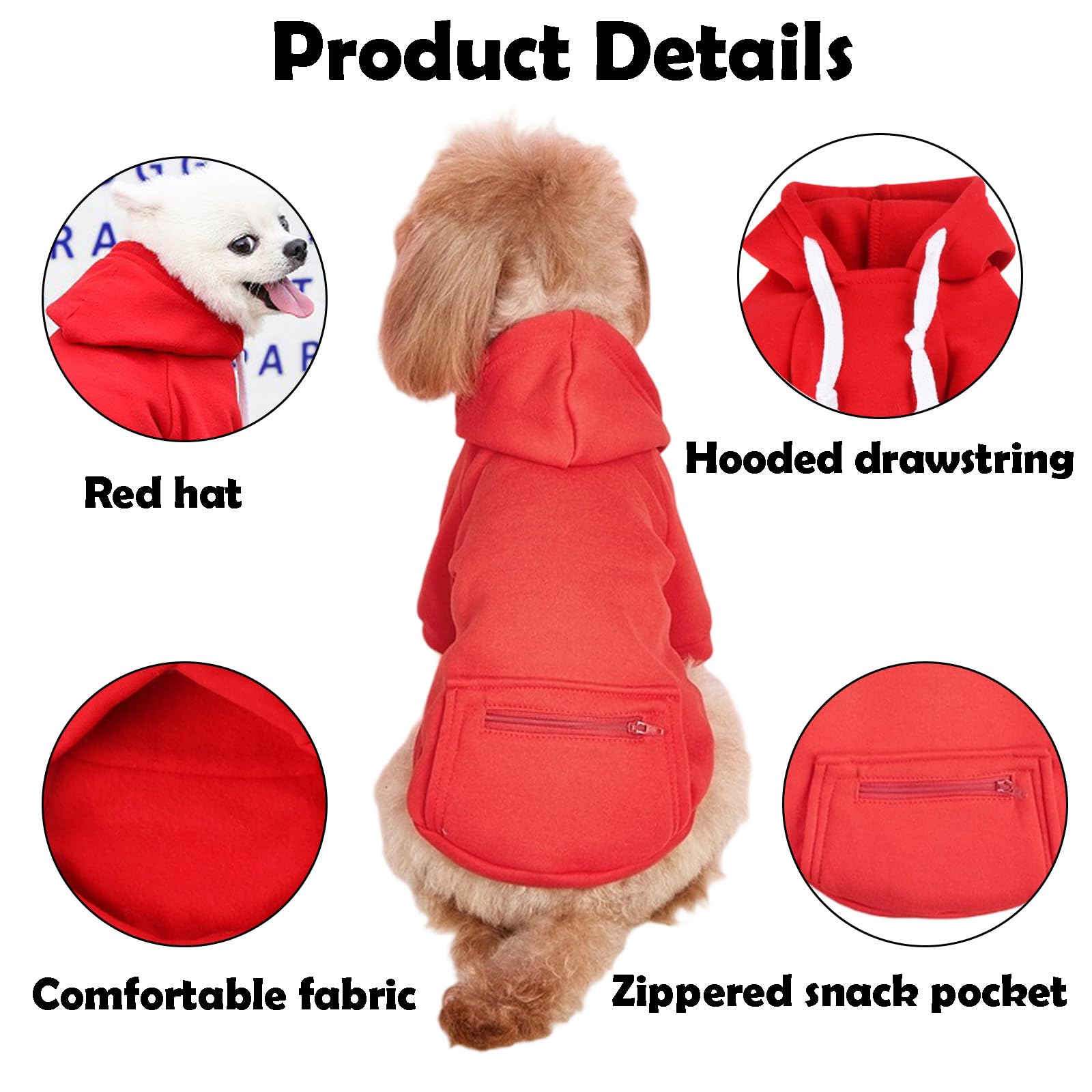 Fashionable Dog Hoodie, Dog Clothes for Small Dogs Soft and Warm Pet Hoodie with Fruit Snack Zipper Pocket - Image 3