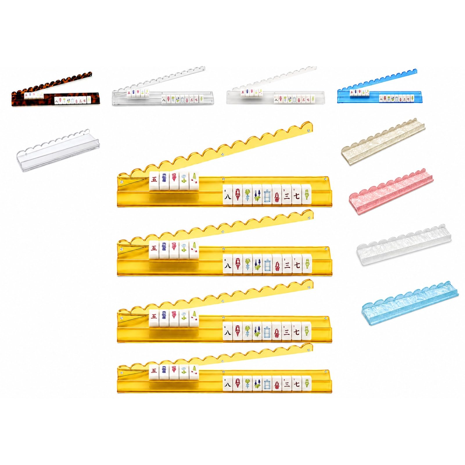 Mahjong Tile Pusher Rack Set of 4, Premium Acrylic Mahjong Racks with Magnetic Push Bar, Non-Slip Tile Holder Organiser for Mahjong Games, 44/51cm, Clear & Coloured Options (light yellow,44cm) โ image 1
