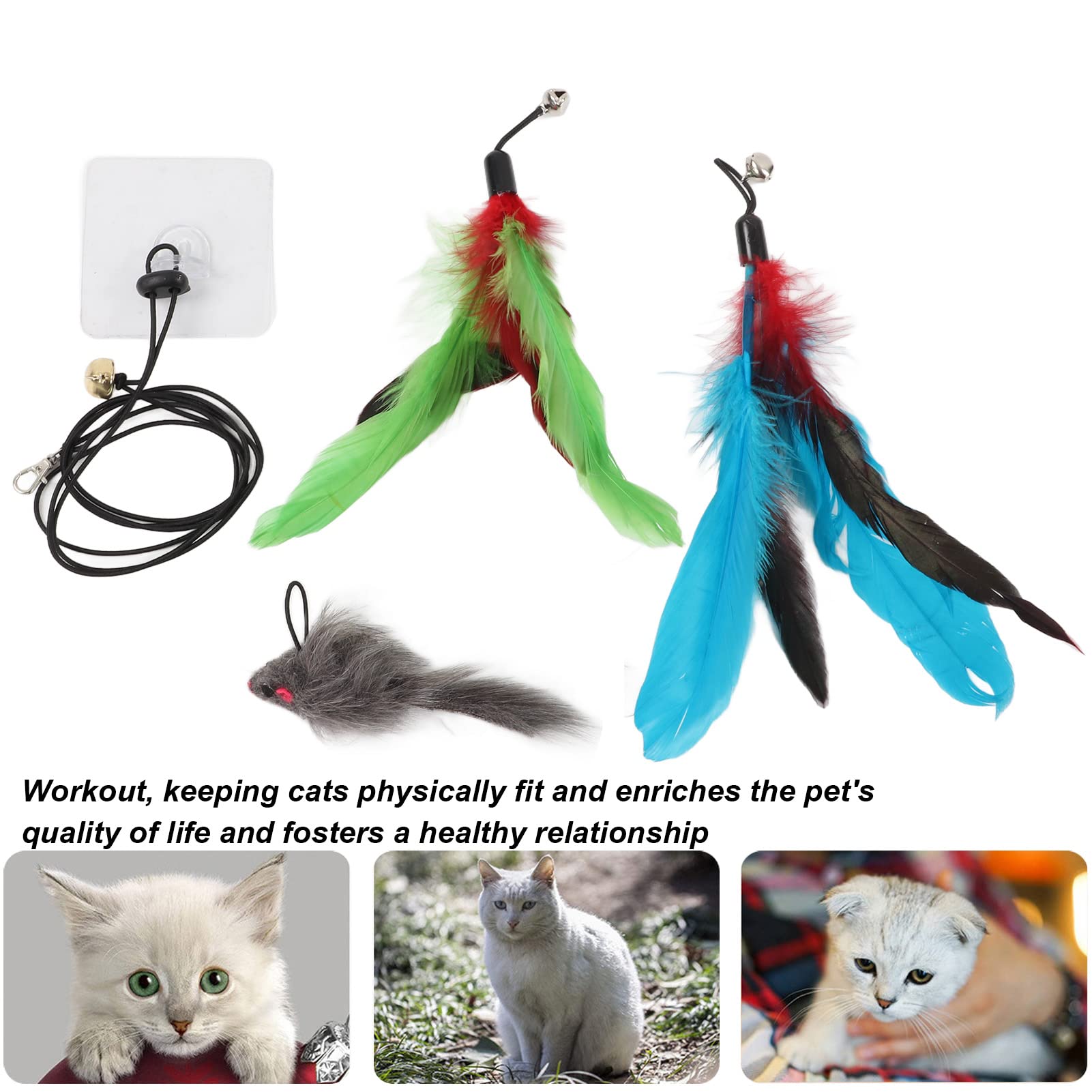Juguete Divertido para Colgar para Gatos, Juguete Interactivo con Plumas y Ratón, Longitud de Cuerda Ajustable, para Hacer Ejercicio para Gatos para Interiores y Exteriores, Material de
