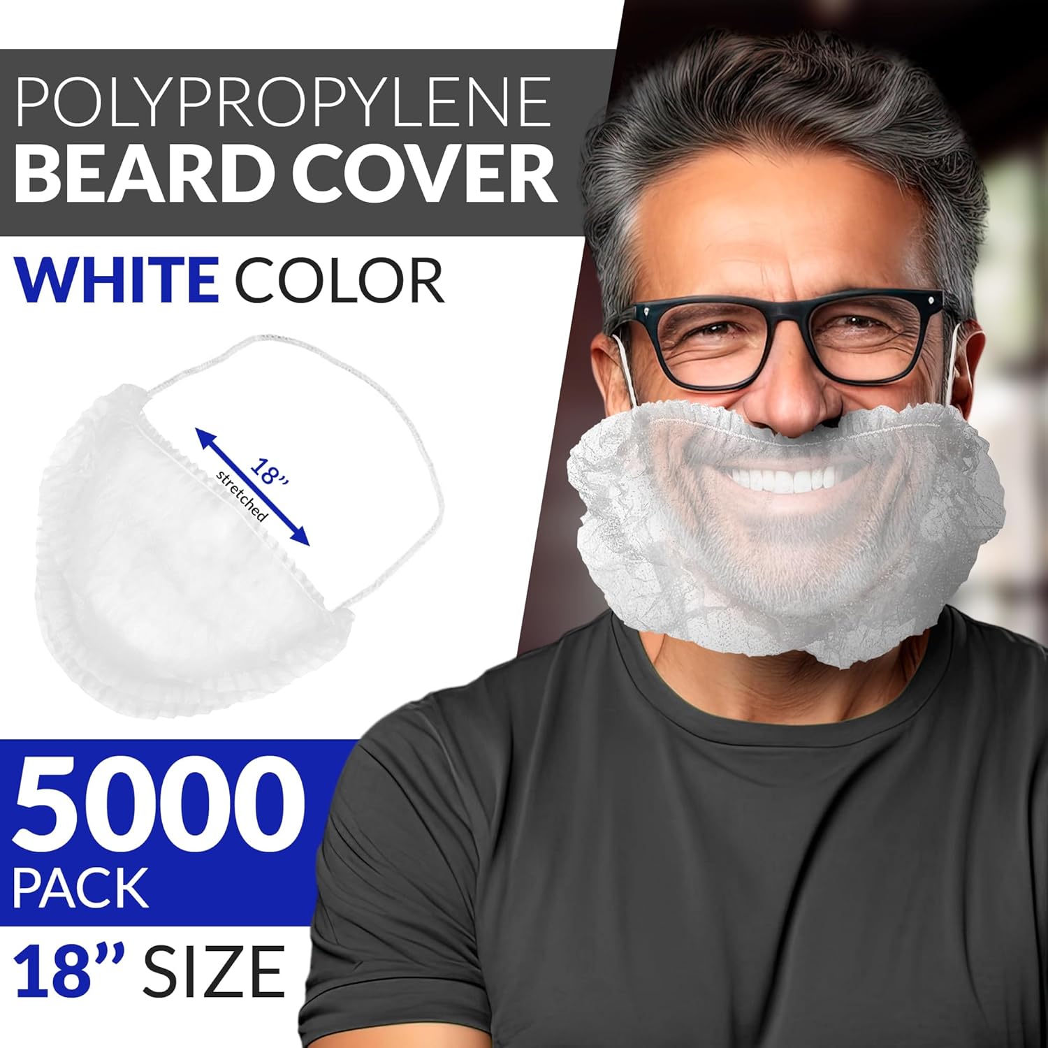AMZ Disposable Beard Nets for Work, 18 Inch. Polypropylene Disposable Beard Covers for Men with Elastic Bands