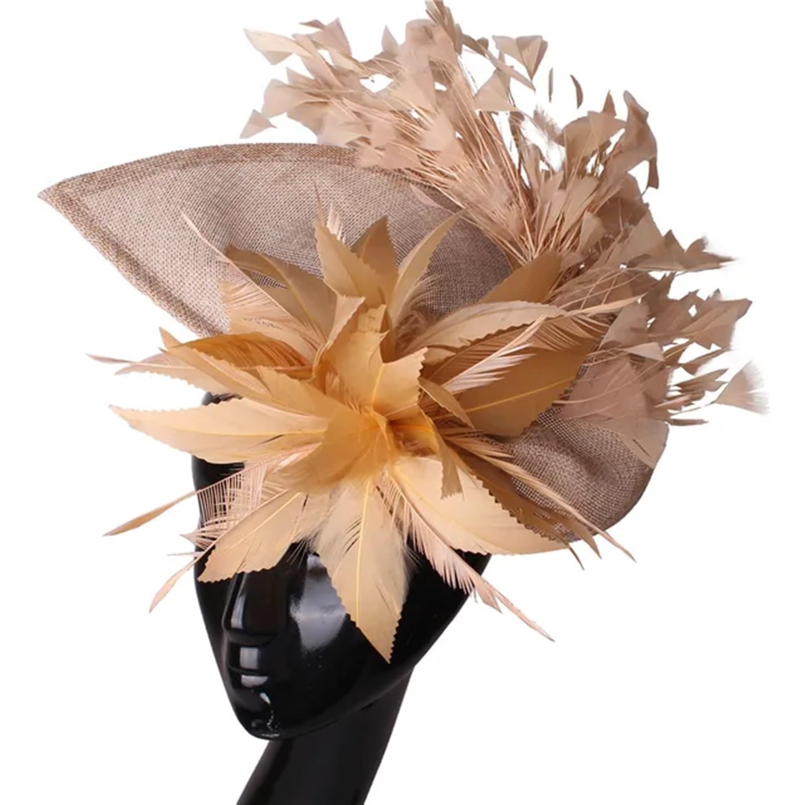 UALXPAO Wedding Hats Gorgeous Fascinator Hat With Clips Elegant Women Fancy Feathers Wedding Hats Bridal Hair Accessories Lady Millinery for Tea Party,Weddings(Khaki)