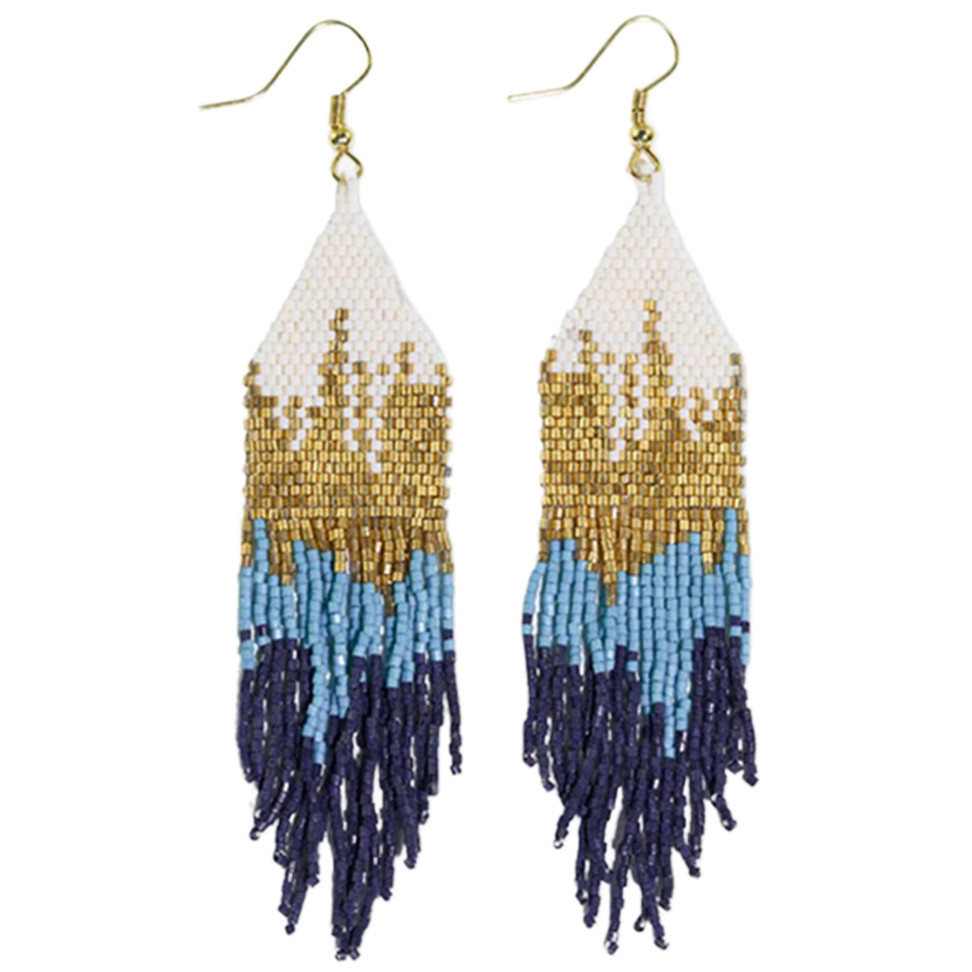 INK+ALLOY Beaded Earrings for Women Dangling, Claire Luxe Seed Bead Fringe Statement Boho Earrings, Hypoallergenic Handmade Jewelry for the Modern