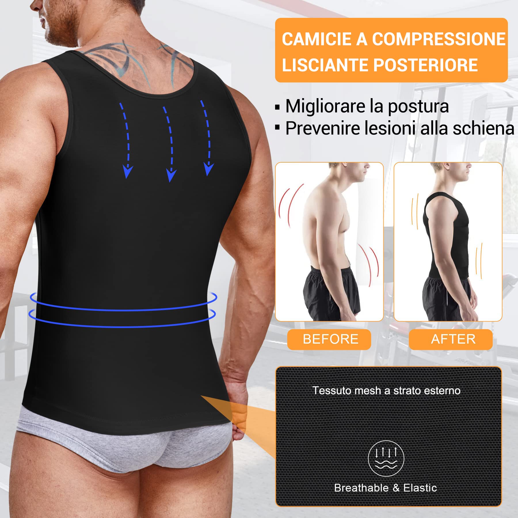 Junlan Compressione Uomo Shapewear Canotta Contenitiva Snellente Intimo Modellante Dimagrante Fascia Pancia Sportivo Fitness CanottieraFascia Addominale Maglietta