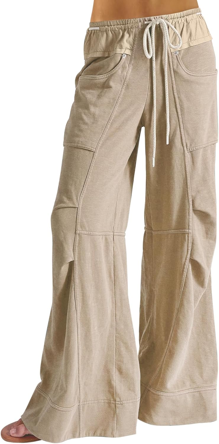 FASHIONSPARK Womens Baggy Sweatpants Casual Wide Leg Pants Patchwork Loose Lounge Pants Fall Outfits with Pockets