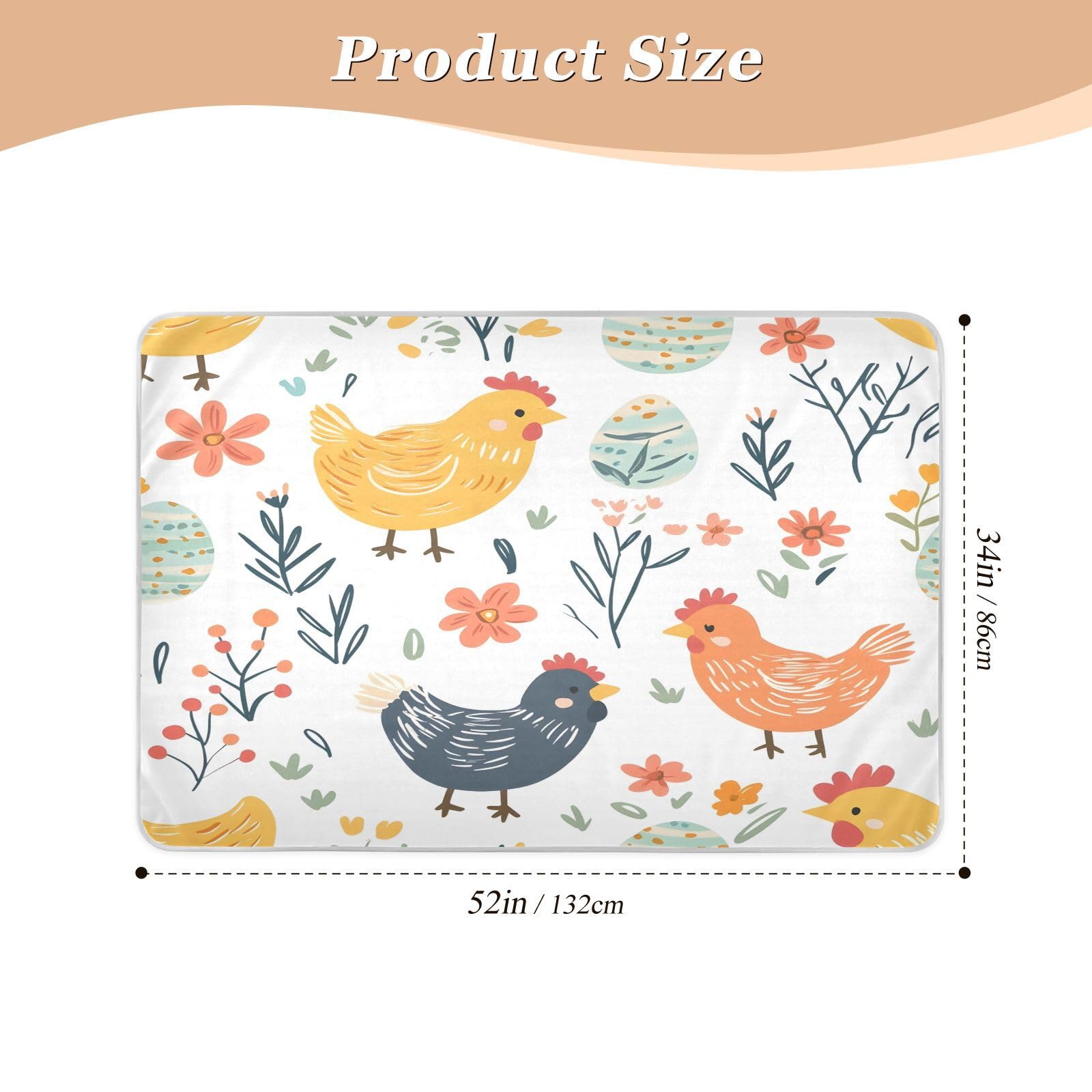 BOESI Doodle Chicken and Easter Egg Pattern Waterproof Pads for Bedwetting and Incontinence, Reusable Pads, Reusable Diaper Pads for Bed, Sofa, Travel