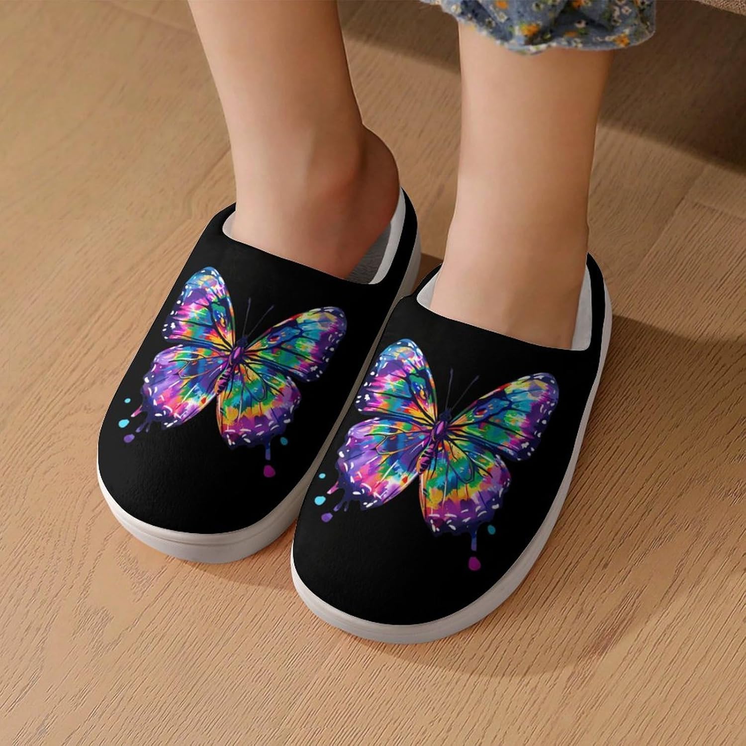 Tie Dye Butterfly Cute Cotton Slippers Anti-slip House Shoes Funny Slipper Indoor Outdoor