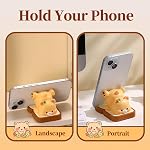 Cartoon Bread Bear Cell Phone Stand for Desk, Cute Statue Phone Holder for Lovely Women Girls, Desktop Animal Figurine Mount for iPhone iPad Office Tablet Accessories Gifts - Brown