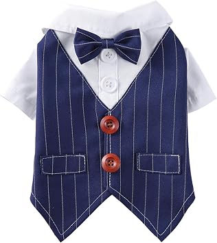 Formal Pet Attire for Small Dog Cats, Christmas Shirt Costume with Bow Tie, Puppy Tuxedo for Parties and Events X-Large, Blue