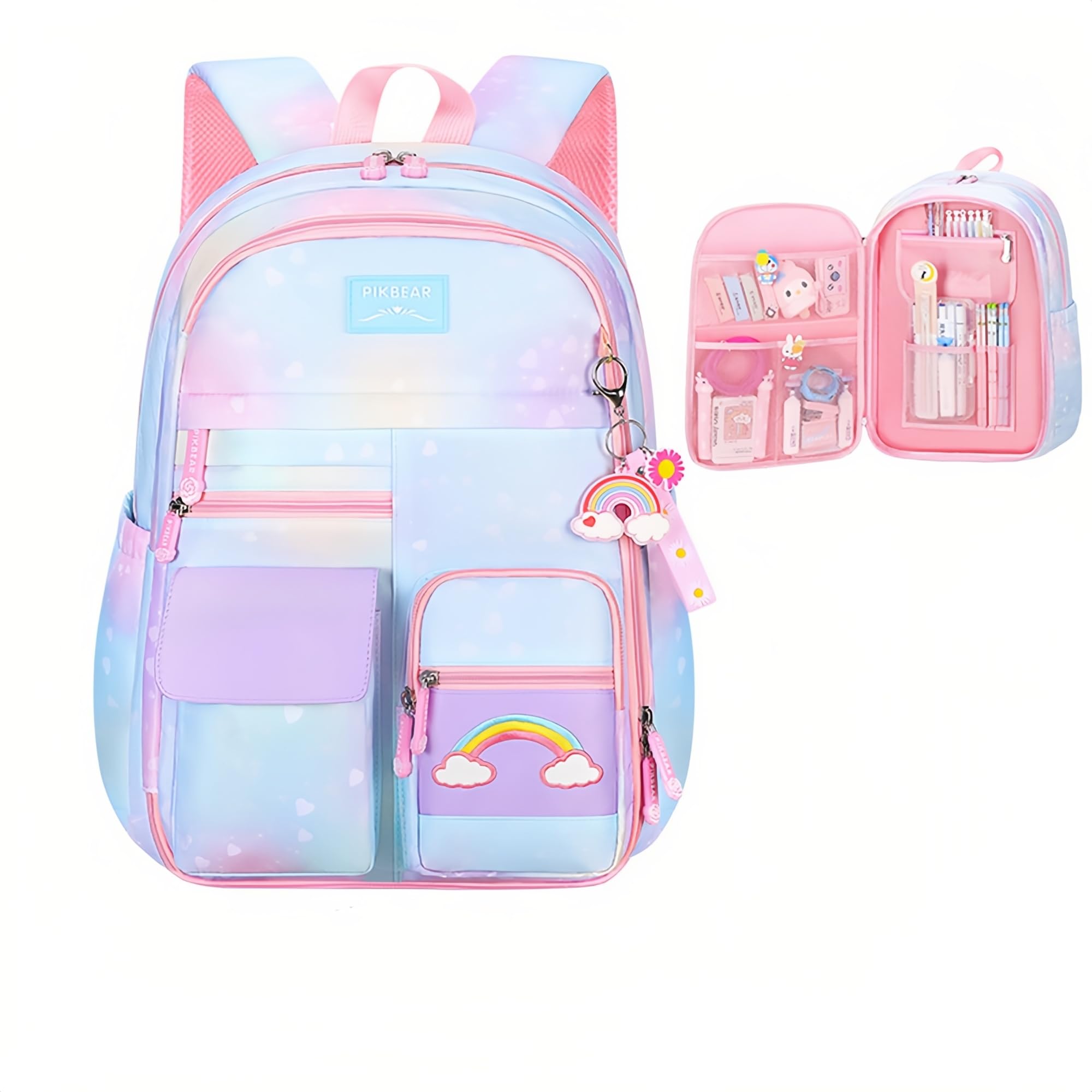 Gradient Kids Bookbag with Compartments - Cute Backpacks for Elementary School Girls