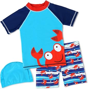 Toddler Boy Two Piece Swimsuit Crab Dinosaur UPF 50+ Swimming Bathing Suit Little Boys Rashguard Swim Set Swimwear Kids 2-10Y